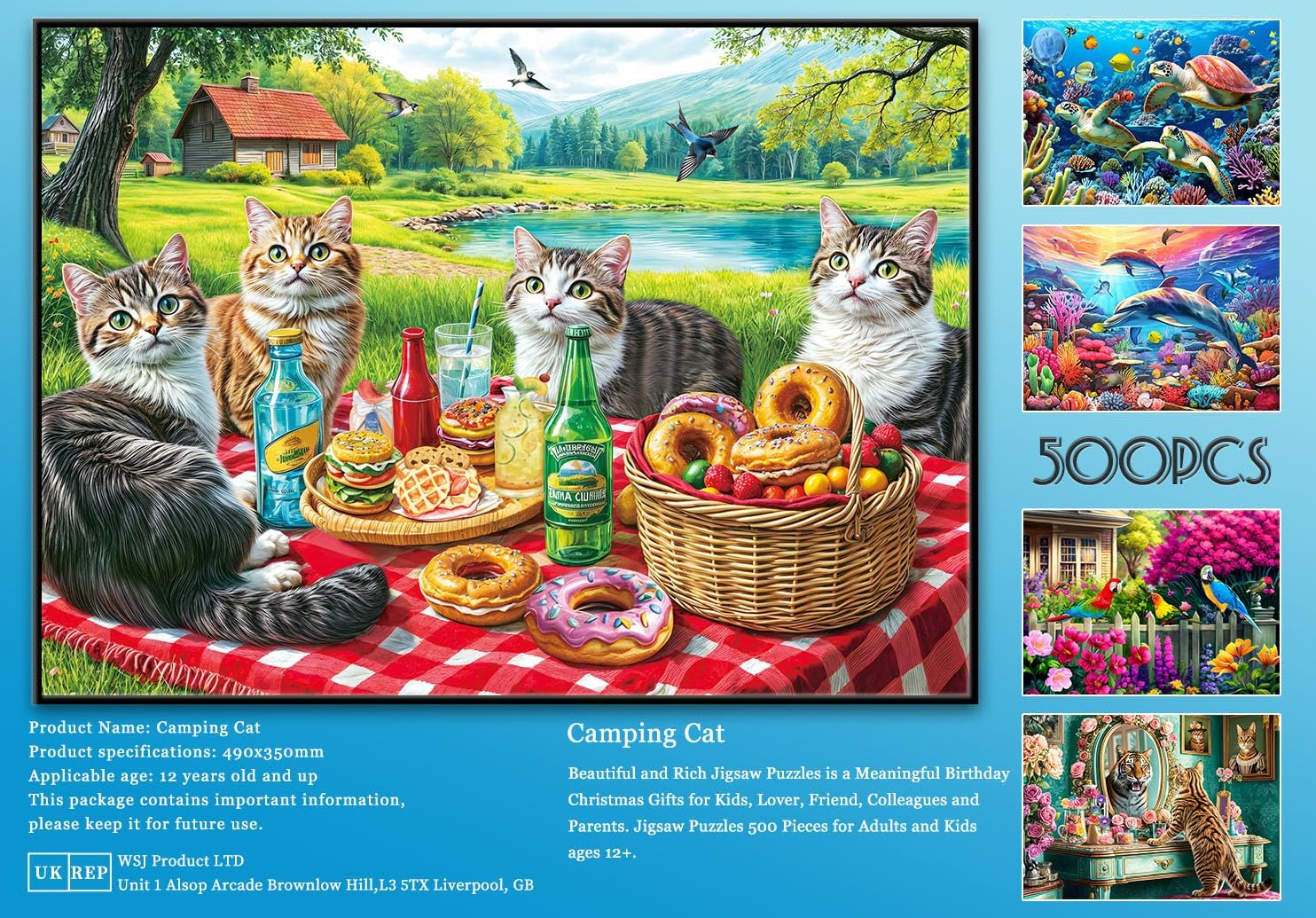Thumbnail 6 de Puzzles 500 Pieces for Adults: Camping Cat – Classic 500 Piece Jigsaw