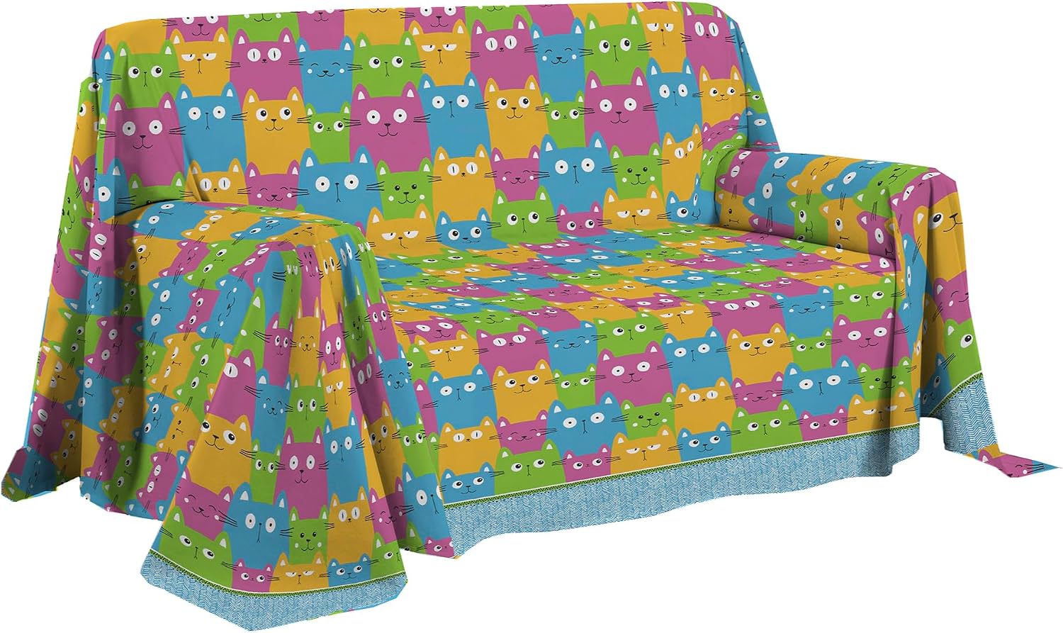 PENSIERI DELICATI Happycat – bawełniana narzuta na sofę 180 × 290 cm