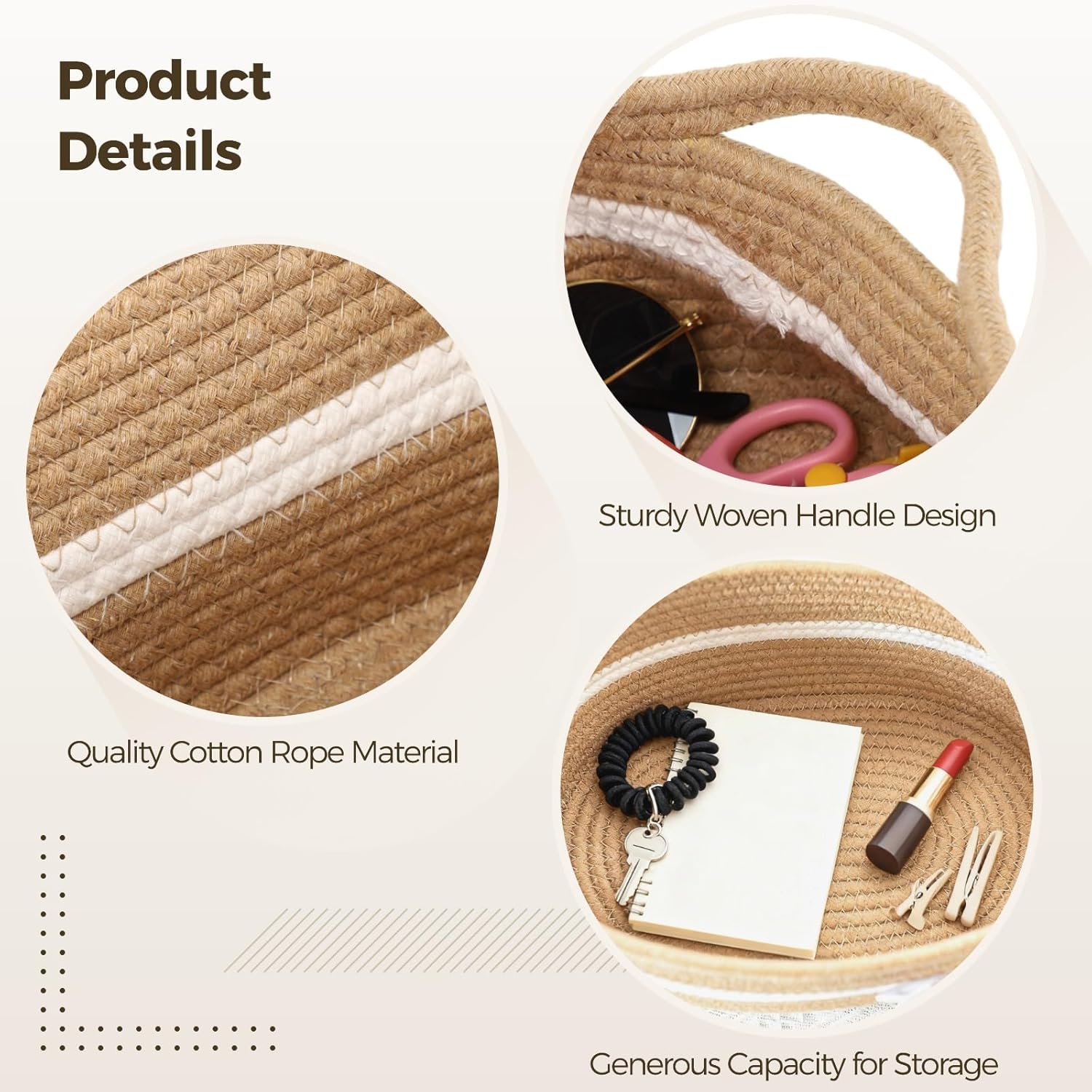 Thumbnail 3 de Aufbewahrungskorb aus Baumwollseil (geflochten) mit Griffen – 30 x 20 x 13 cm, Spielzeugkorb für Hundespielzeug & Kleinigkeiten