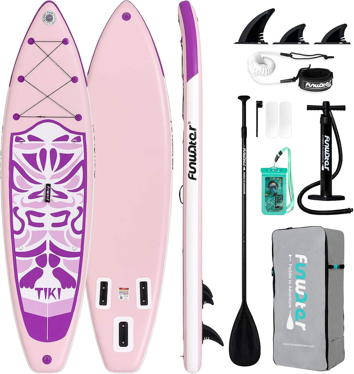 Detalle de FunWater TIKI Inflatable Stand Up Paddle Board (ISUP) – All-in-One Pack for Beginners and Enjoyable Paddling