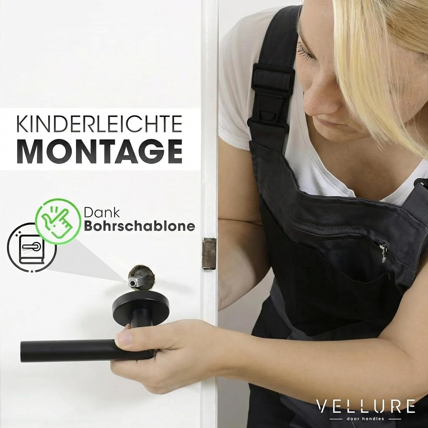 Detalle 2 de Vellure Türgriffe Schwarz Drückergarnitur WC