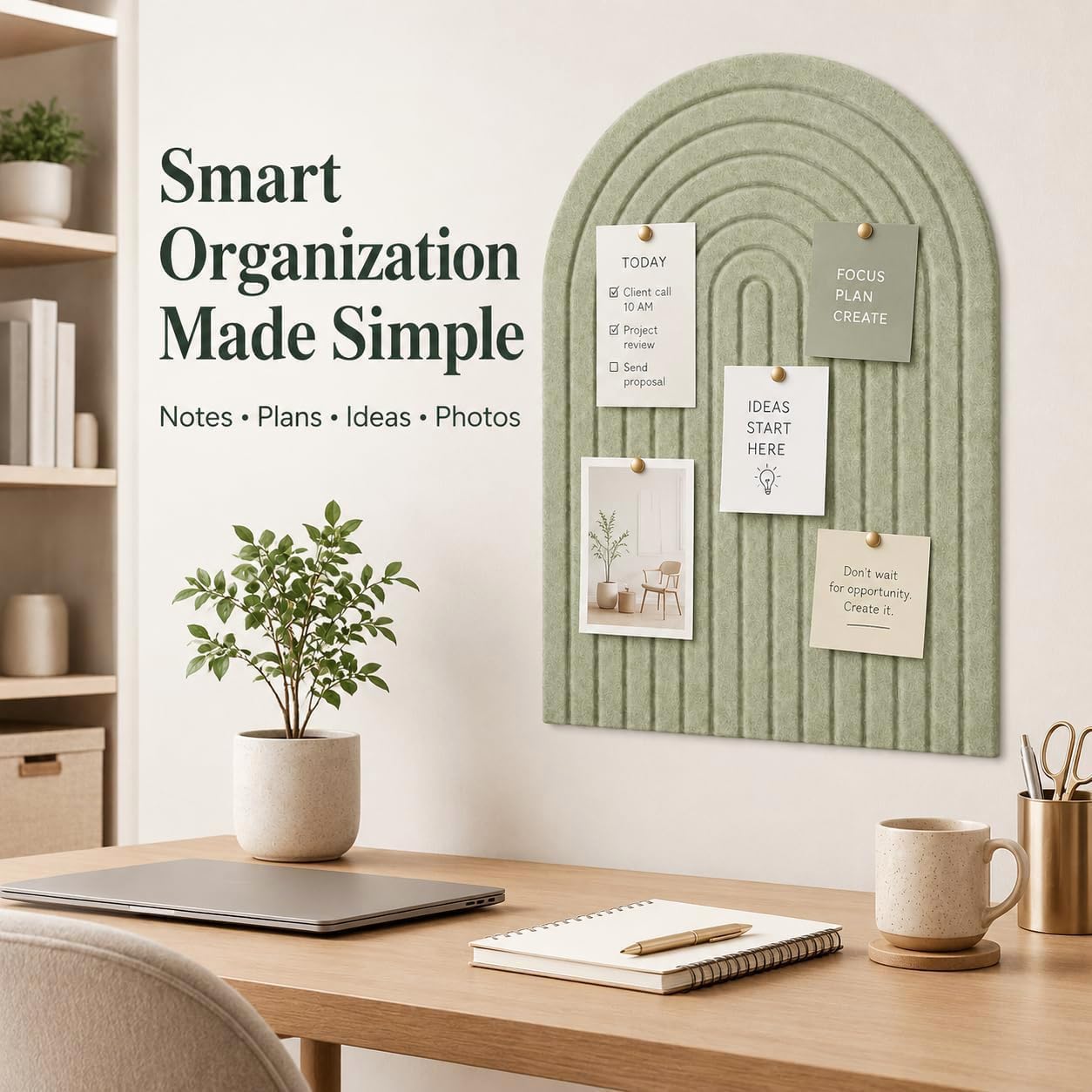 Detalle 1 de Clavorae Large Arched Felt Bulletin Board, 24" x 18", Sage Green, 50 Pins