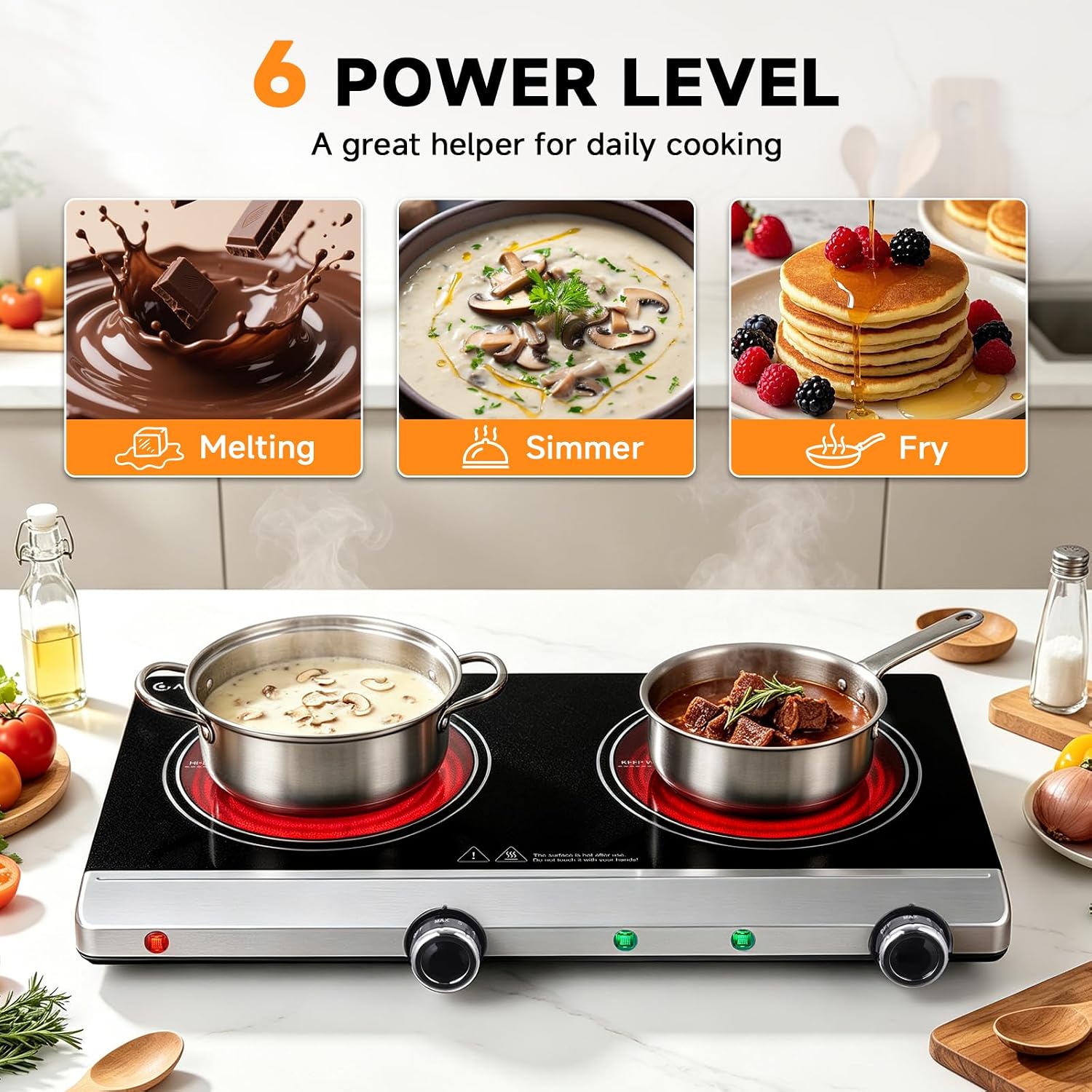 Thumbnail 1 de AMZCHEF Double Burner Electric Cooktop 1800W