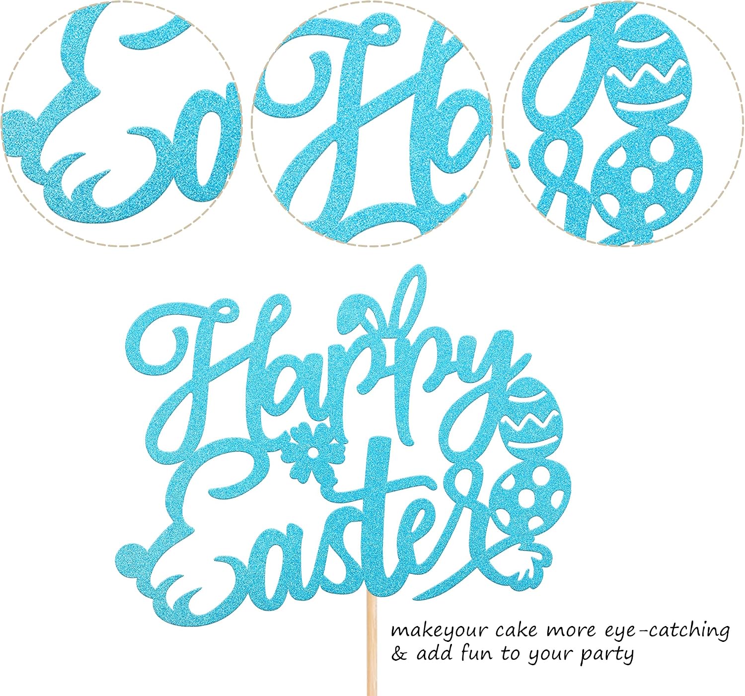 Detalle de Xsstarmi1 Pack Happy Easter Cake Topper – Glitter Rabbit Theme (Blue) for Spring & Baby Shower