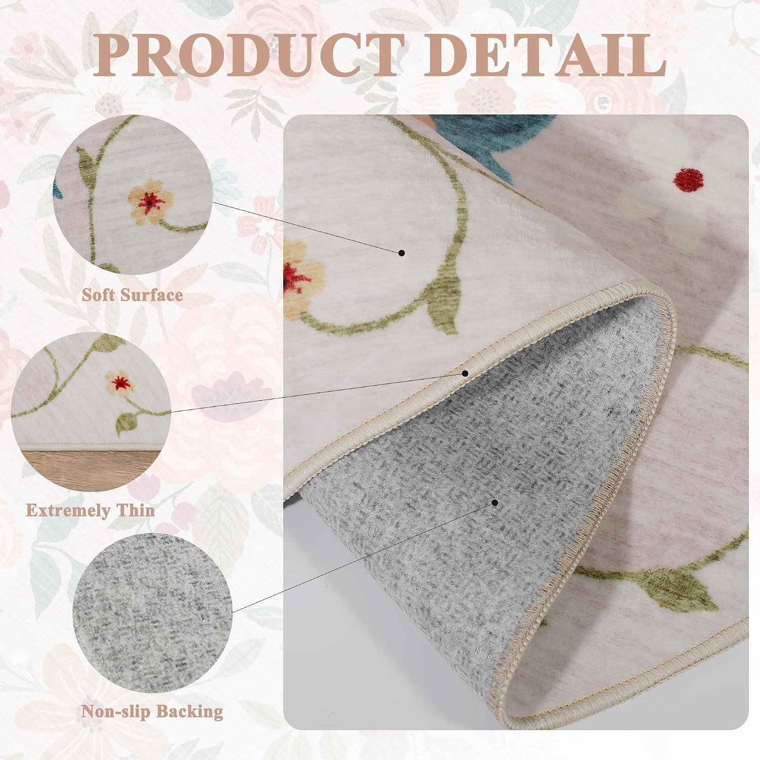 Thumbnail 5 de DUKINO 3x4 Floral Area Rug, Low Pile Beige 🏠
