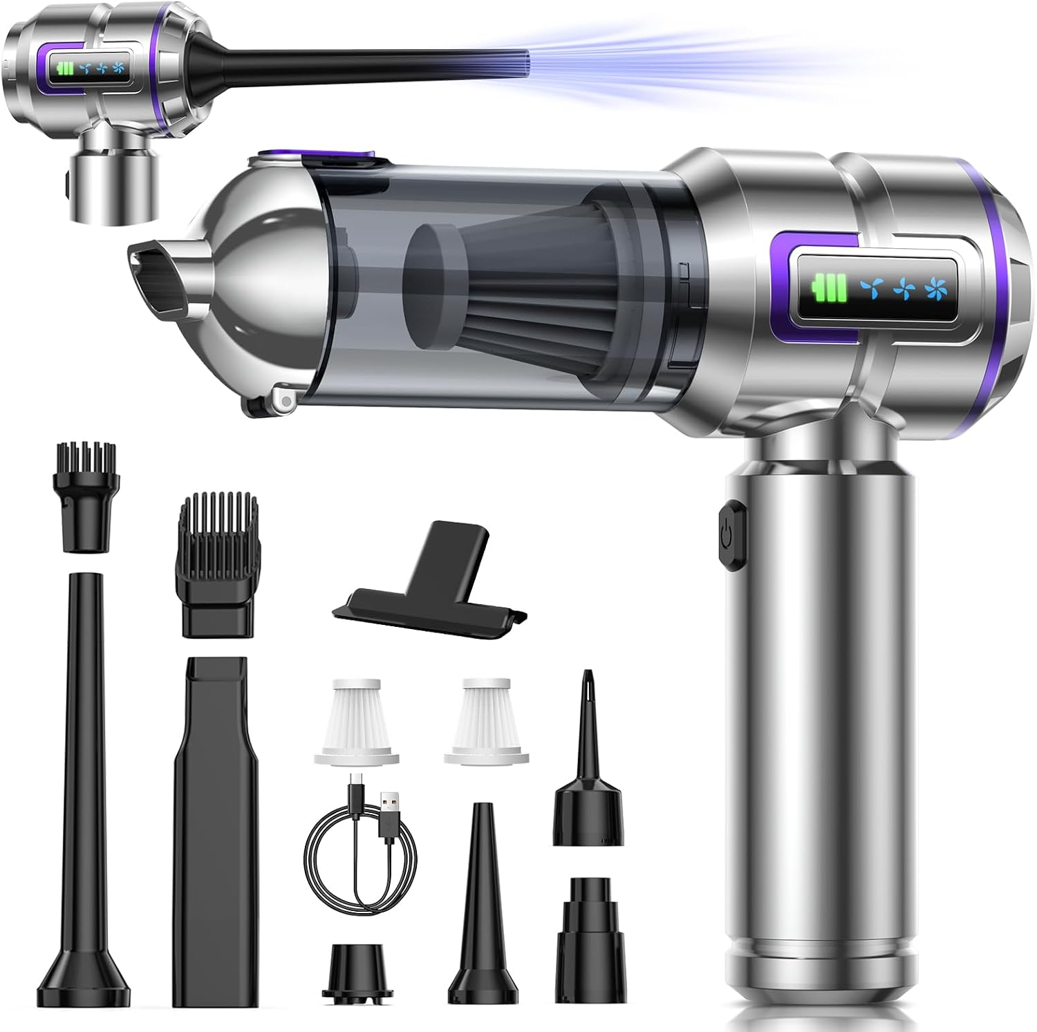 Detalle de botatio Handstaubsauger 25000Pa 4-in-1 mit Display & Selbstentleerung – 3-Stufen Motor, Akku, Silber