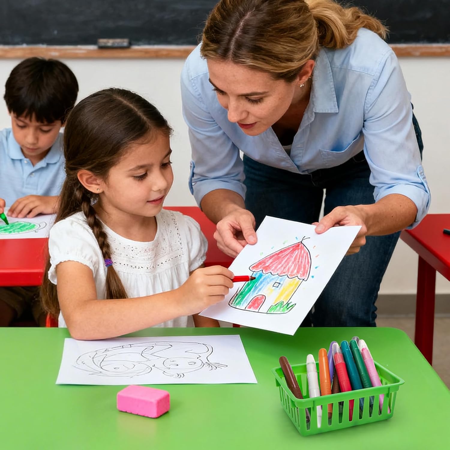 Detalle 2 de DEAYOU Lot de 24 paniers de rangement colorés pour salle de classe – organisation pratique et modulable