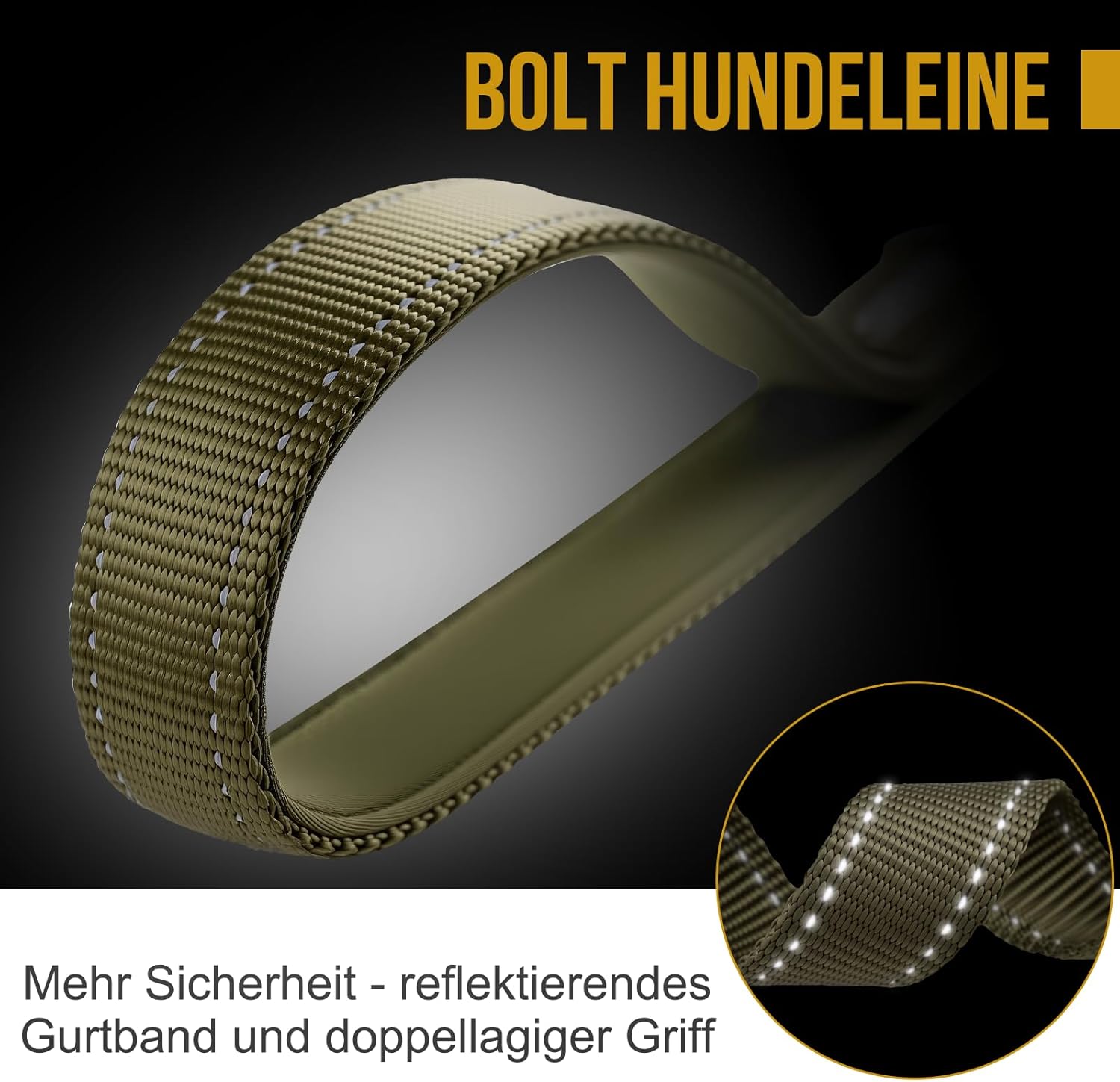 Detalle de OneTigris Bolt: Guinzaglio corto da 30 cm per cani di taglia media, con clip in metallo a forma di tigre e imbottitura, riflettente, verde