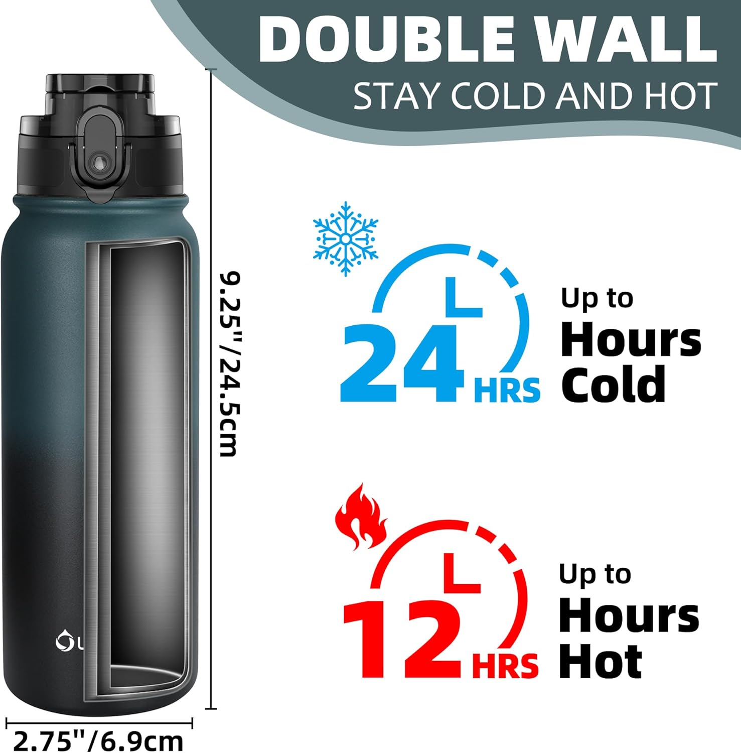 Thumbnail 3 de OLDLEY 600ml Stainless Steel Double-Walled Vacuum Water Bottle (Leakproof, BPA-Free) – Green/Black
