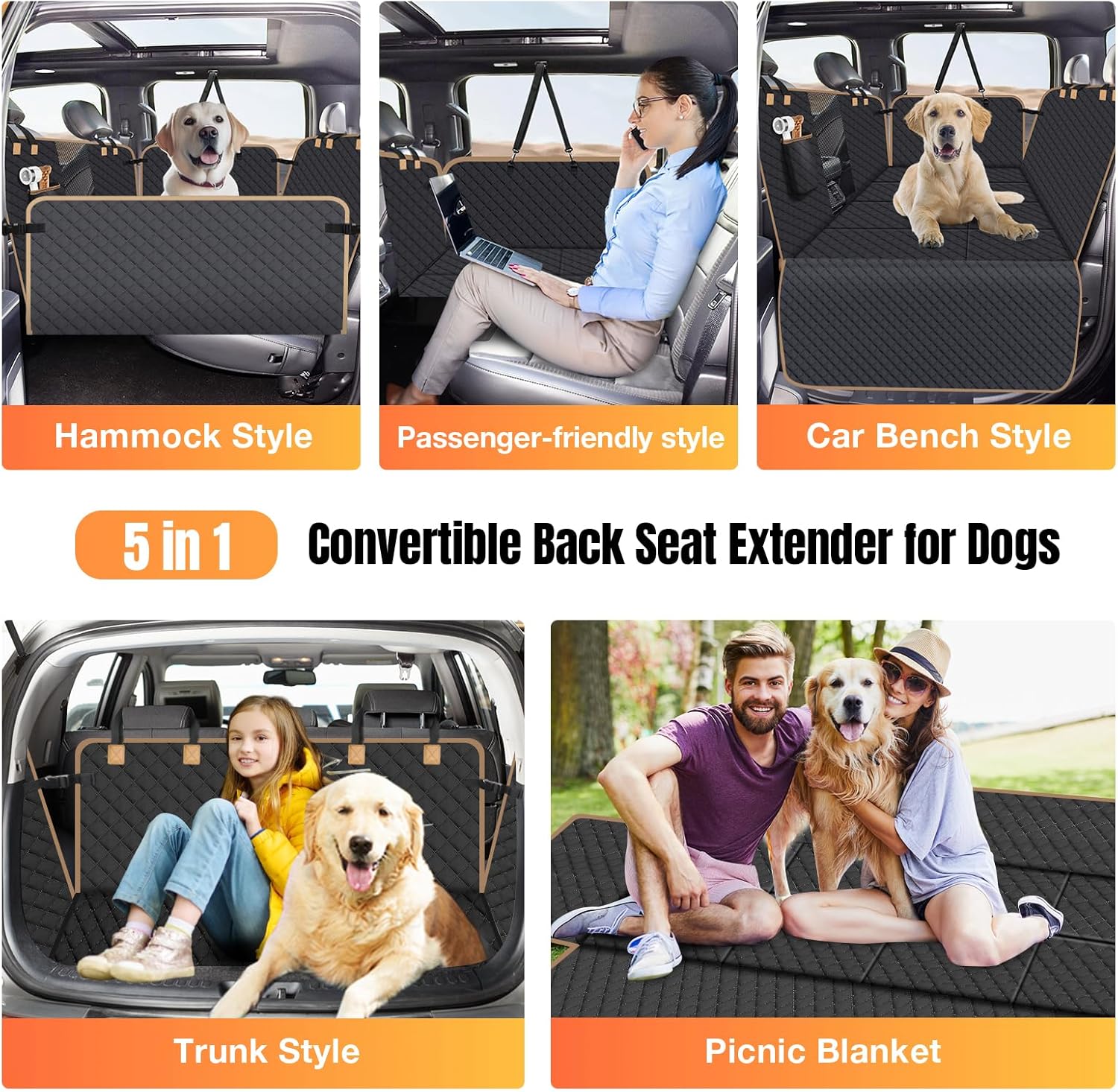 Thumbnail 6 de Lekespring Hundedecke Auto Rückbank XL mit fester Unterseite, wasserdicht – 140×76 cm, Schwarz