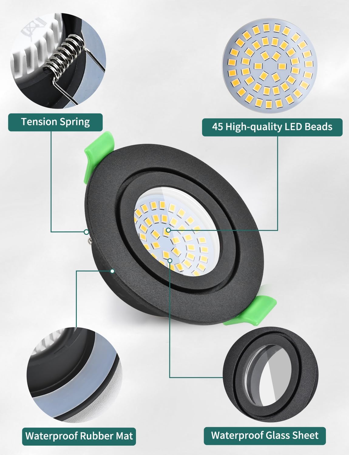 Thumbnail 6 de KYOTECH LED-Einbaustrahler 230V dimmbar, 5 W, 4000 K (IP65) im 6er-Set, Einbau 65–75 mm, schwarz (nicht drehbar)