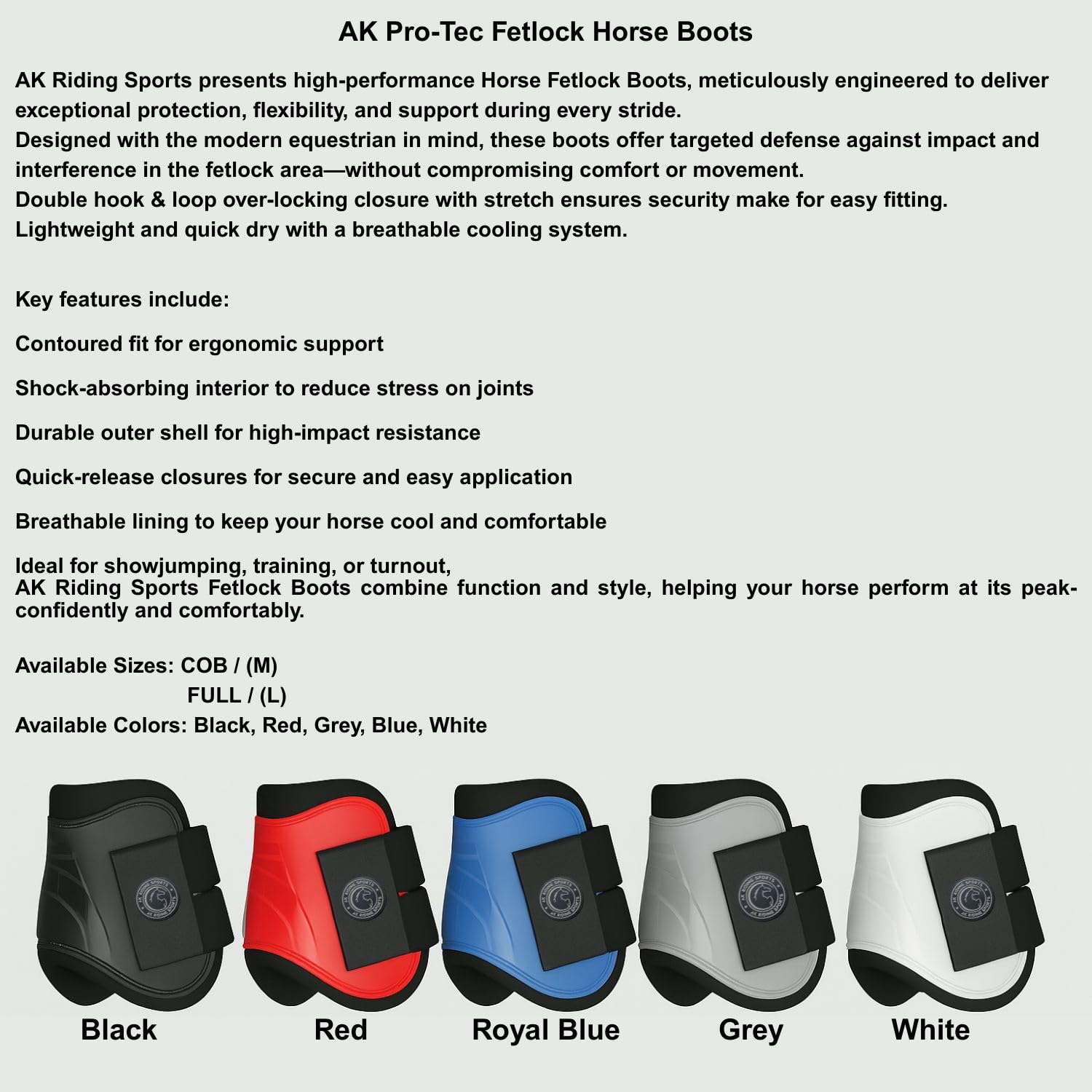 Detalle 2 de AK Riding Sports AK Pro-Tec Fetlock Horse Boots (White, Full Large)