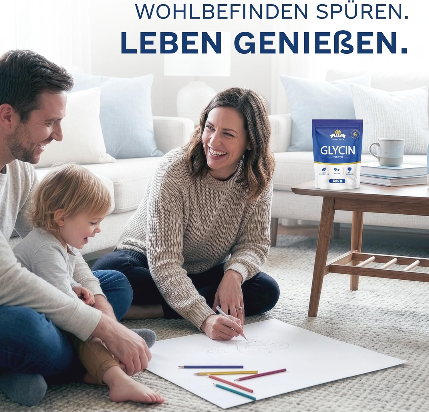 Detalle de LALEA Glycin Pulver 500g – 100% reines L-Glycin, vegan, hochlöslich – Schlaf, Gelenke & Haut unterstützen