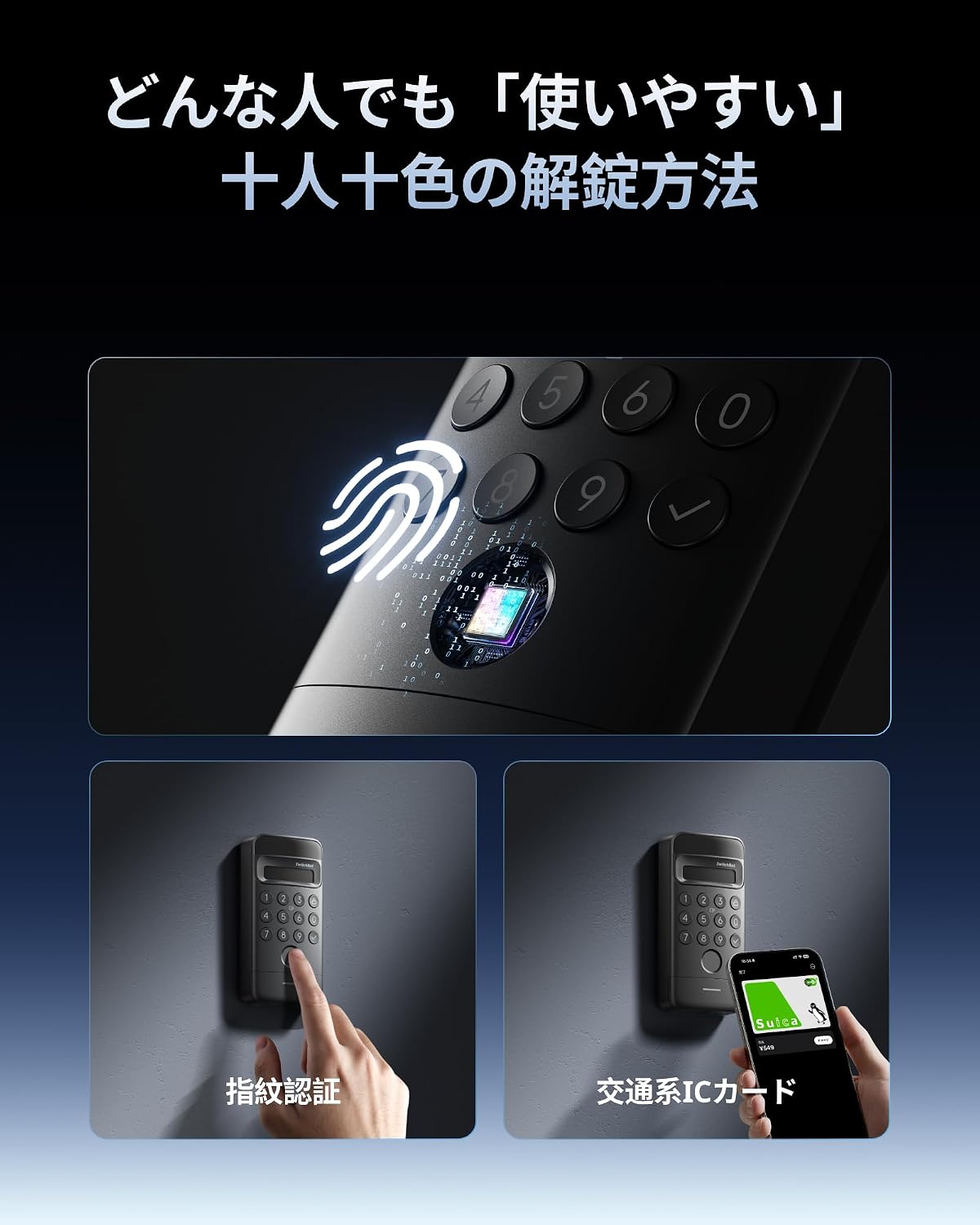 Detalle 2 de SwitchBot 顔認証パッド|3D顔認証・指紋・暗証番号・交通系IC対応