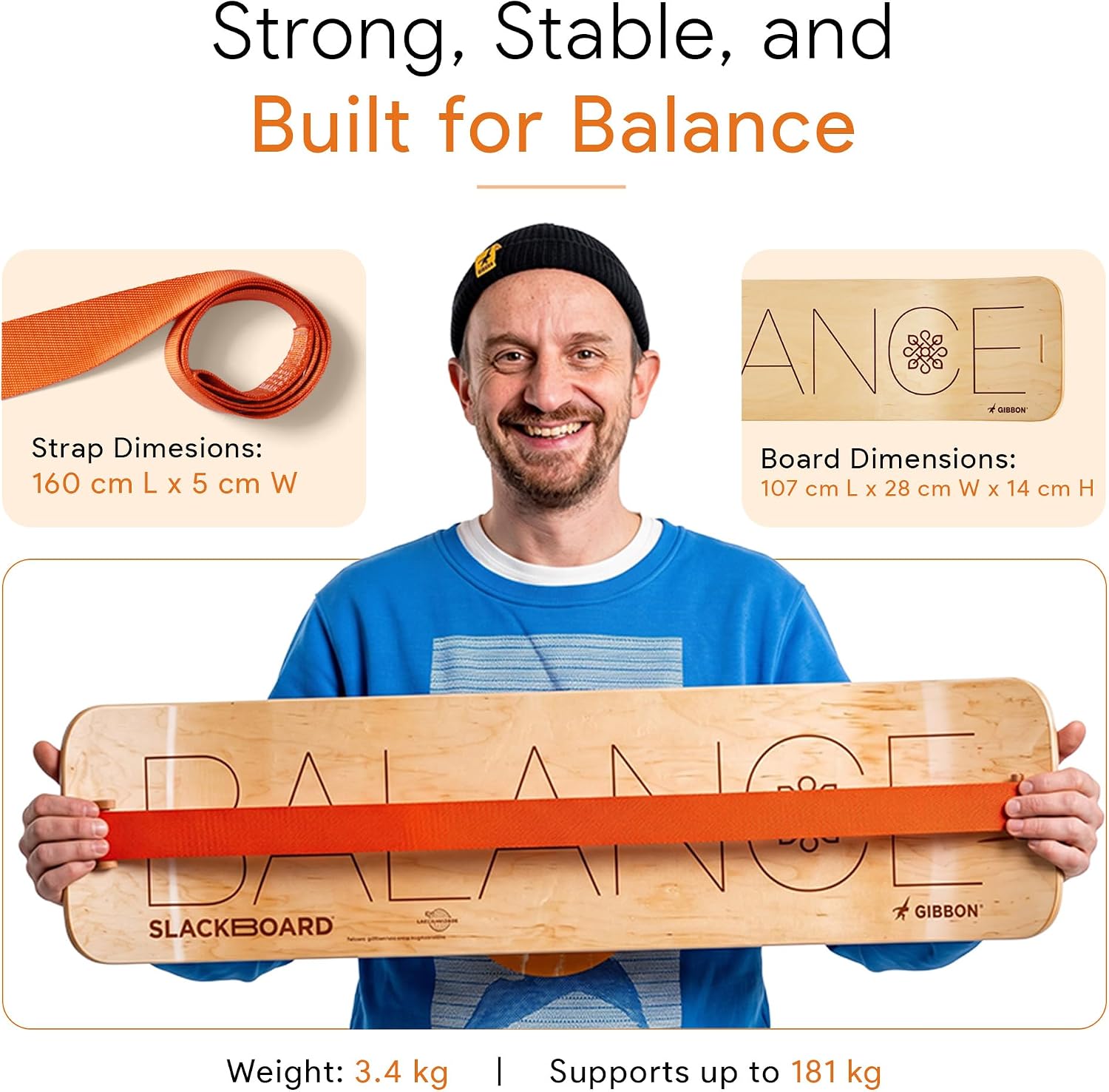 Detalle de GIBBON SlackBoard GB-0182 Balance Board, 1-Line Slackline, American Maple