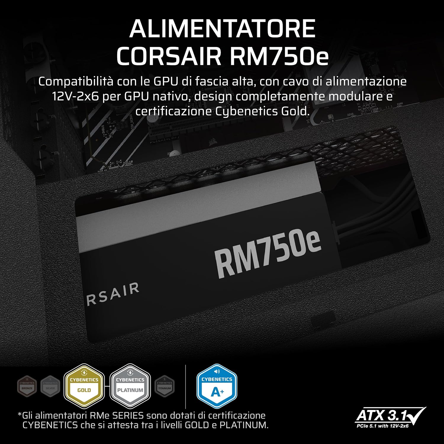 Detalle 2 de CORSAIR RM750e Alimentatore ATX modulare 750W con cavi 12V