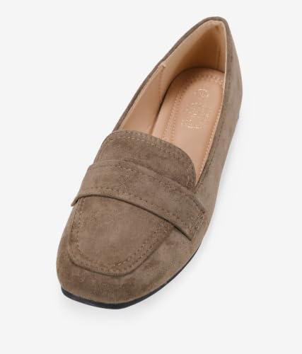 Detalle de BOSANOVA Mocasines Planos para Mujer en Ante Vegano Taupe, Talla 41