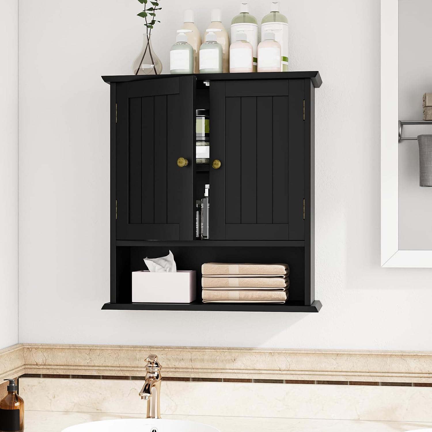Thumbnail 1 de Mino Kesper Bathroom Wall Cabinet – Over Toilet Storage with 2 Doors and Open Shelf