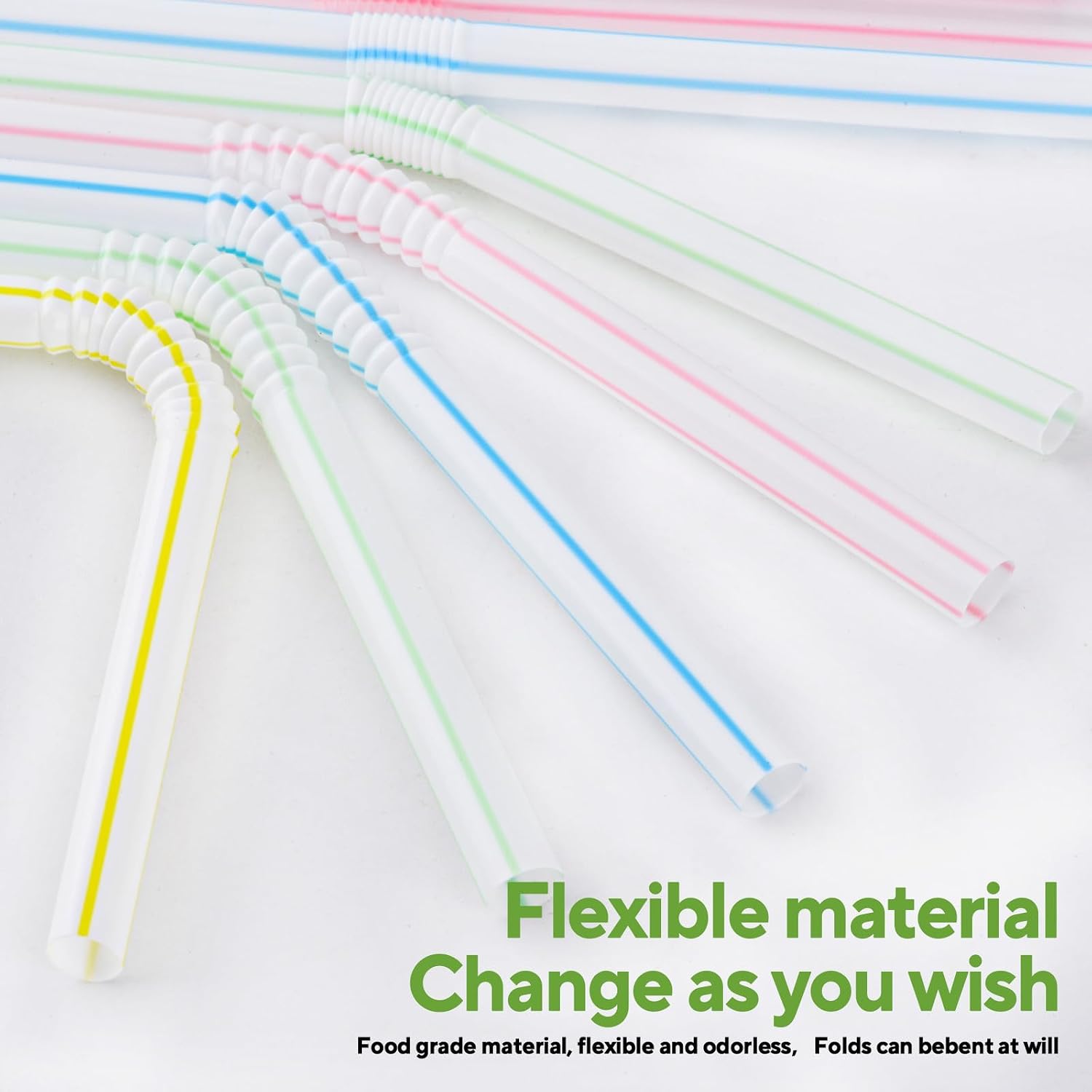 Thumbnail 2 de SONGNASS 200 Count 8.5" Flexible Striped Plastic Straws — Bendable, Disposable Drinking Straws