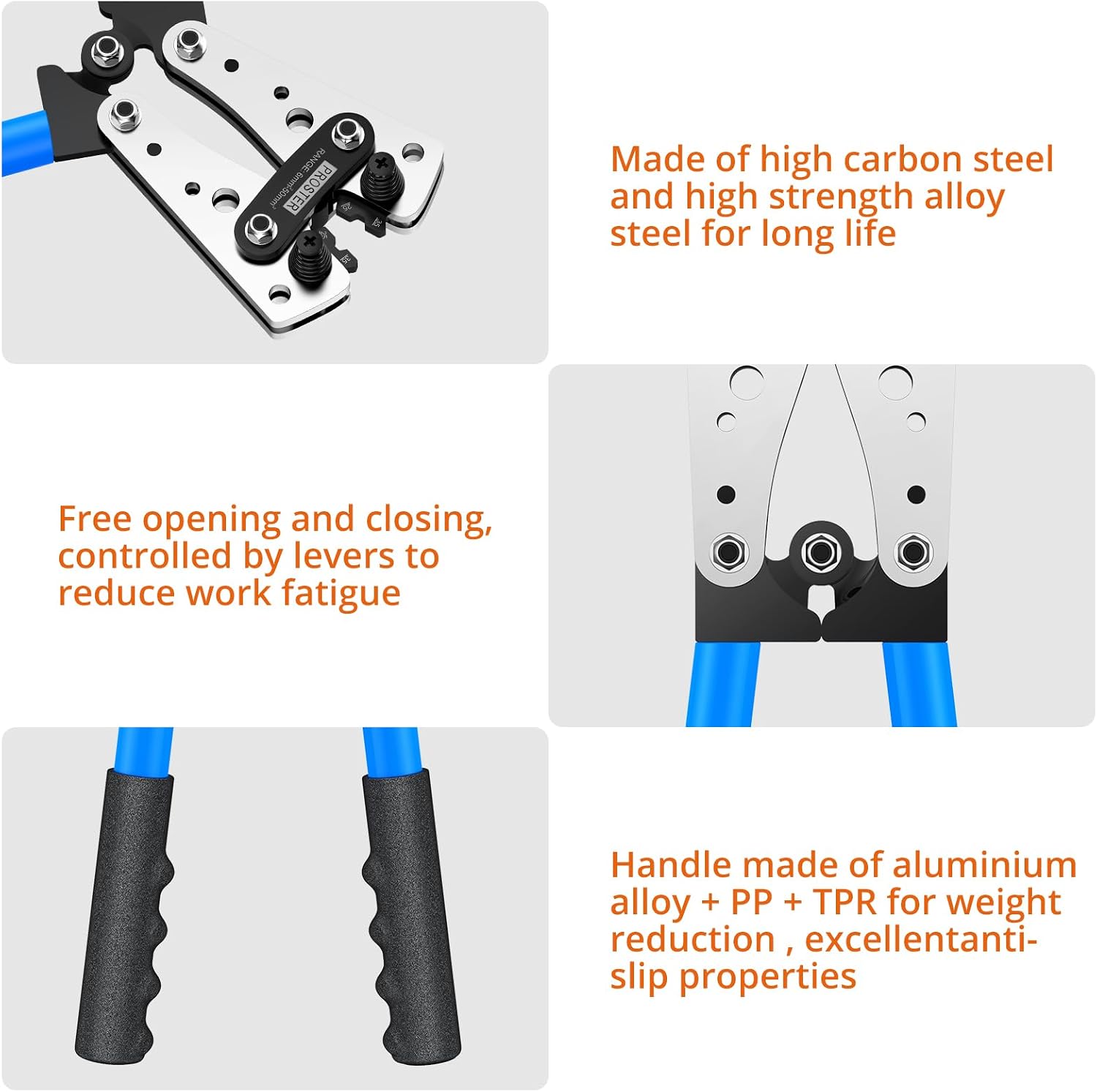 Detalle de Proster PST319PST226 Cable Lug Crimping Tool Kit, 6-50 mm², Aluminium Handle