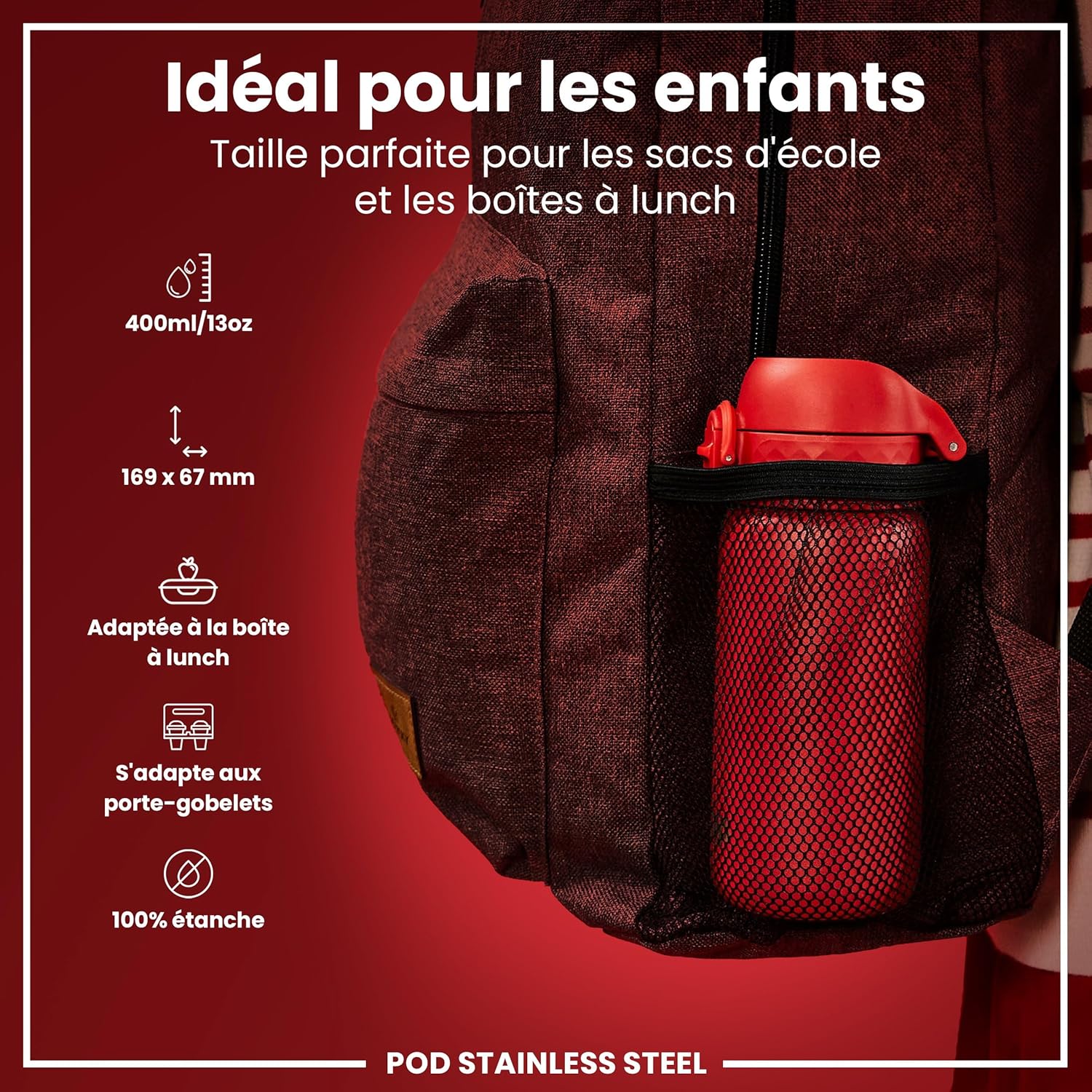 Detalle de Ion8 Gourde Enfant en Inox Léger 400 ml – Non isolée, anti-fuite et lavable au lave-vaisselle