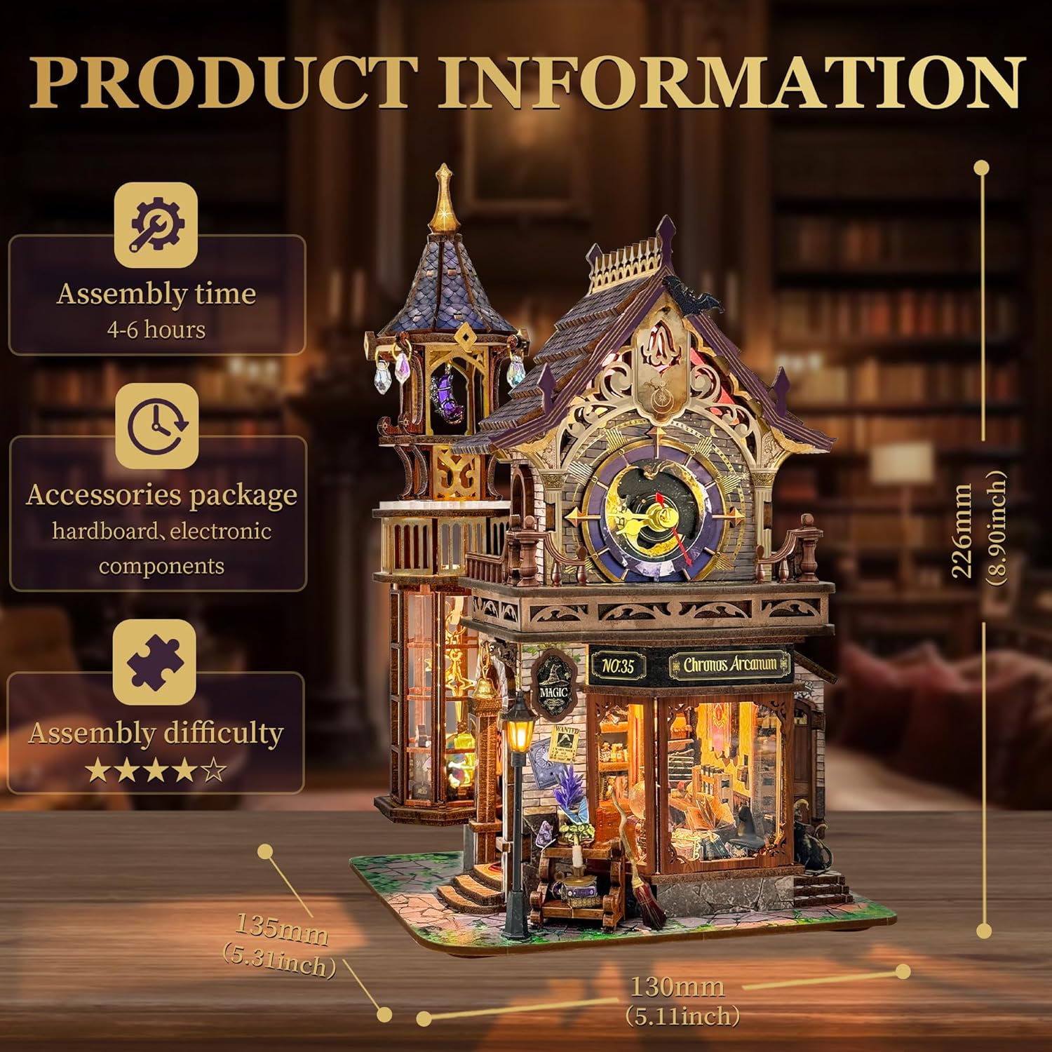 Detalle de Miggley DIY Miniature House Kit: Time Magic Club book nook 3D wooden puzzle