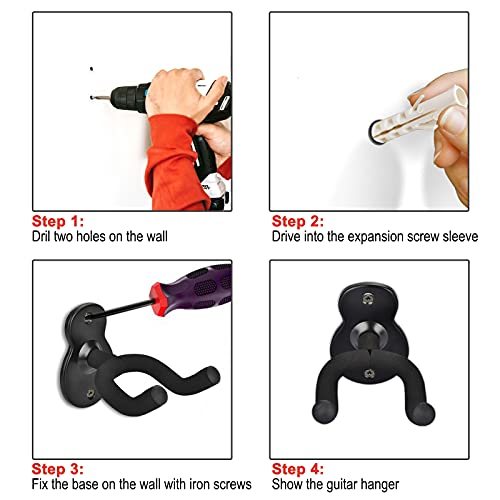 Thumbnail 4 de MOREYES Lot de 3 crochets muraux pour guitare – support robuste en acier avec protections EVA