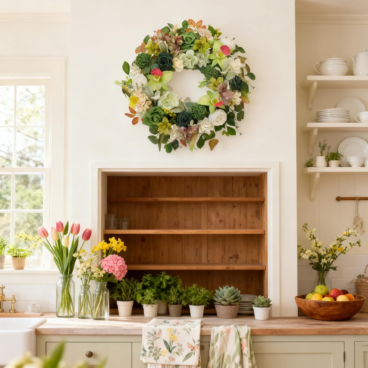 Thumbnail 2 de Egolot 22 Inch Green Orchid Spring Everyday Wreath