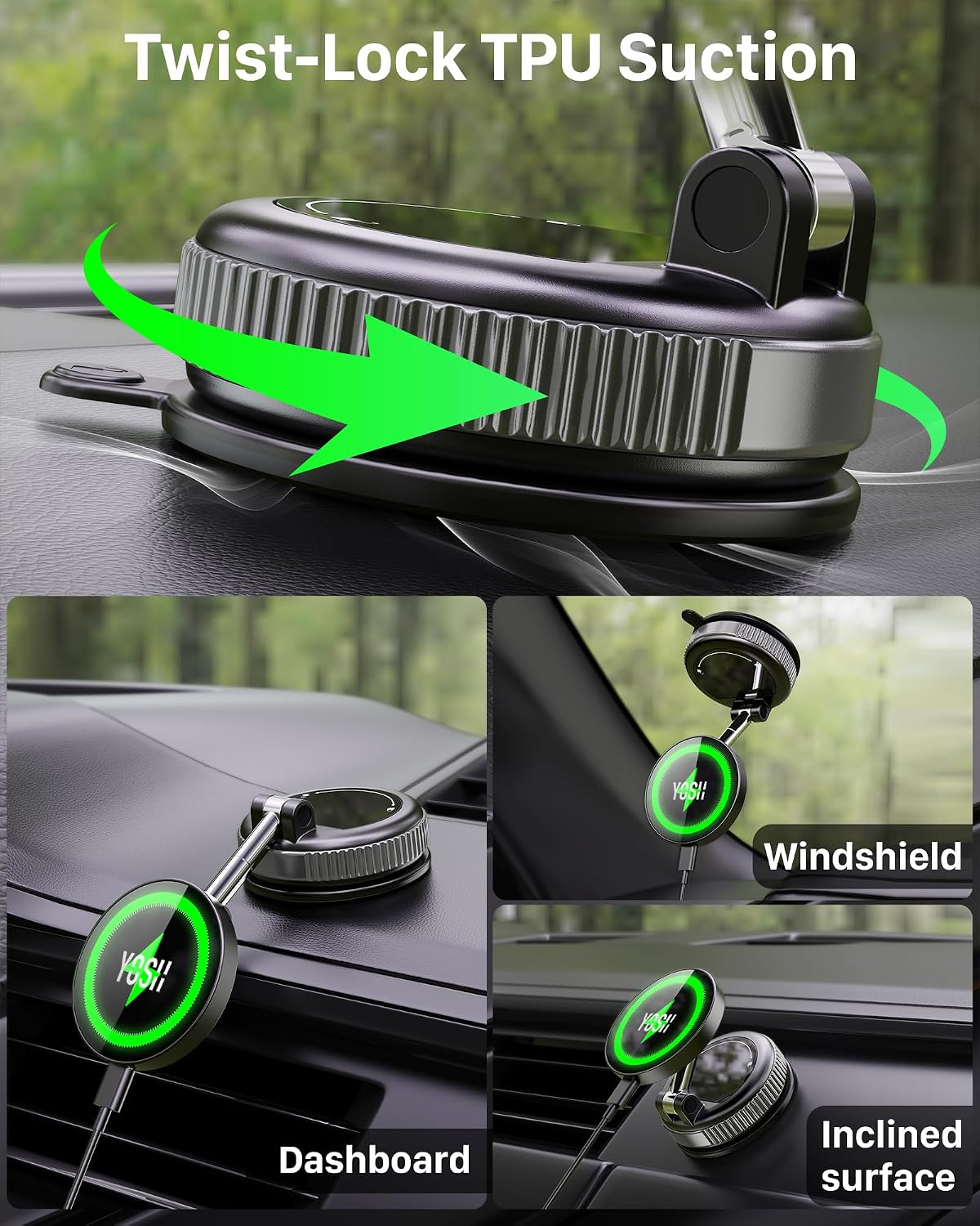 Thumbnail 2 de YOSH MagSafe Car Charger Mount (15W) with Dual Metal Hook for iPhone