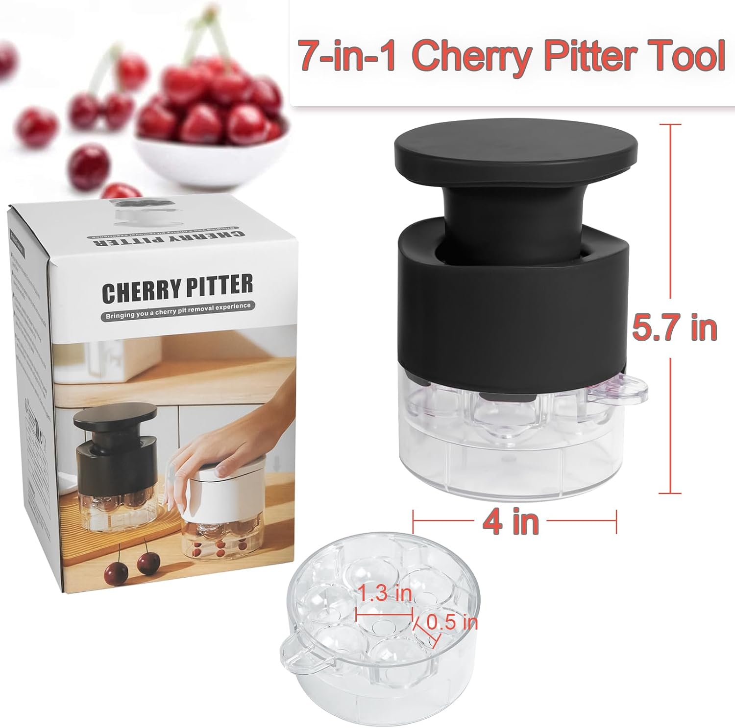 Thumbnail 1 de Cherry Pitter Tool 7-in-1: Portable Seed Remover for Cherries, Olives, and More