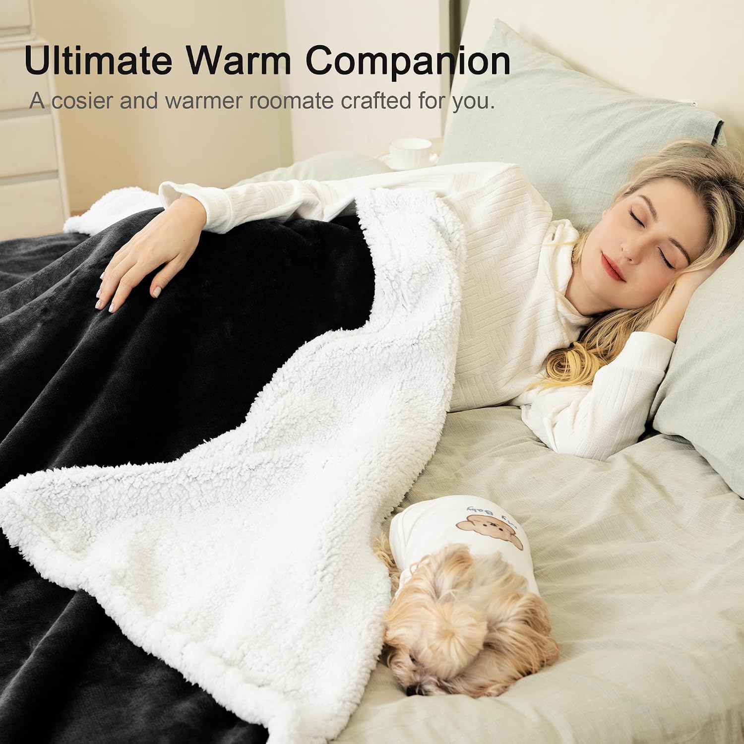 Detalle de Winthome Double-Layered Sherpa Fleece Throw Blanket (130 x 170 cm) – Ultra Soft, Warm and Breathable