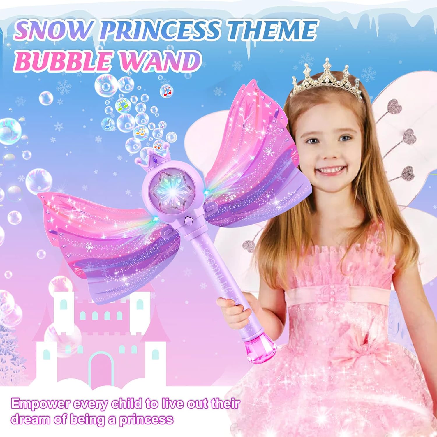Detalle 2 de Britik Bubble Wands for Kids Girls LED Light & Music Bubble Machine (Purple) — Battery-Powered Outdoor Toy