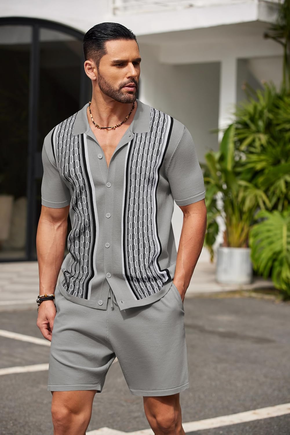 Thumbnail 2 de COOFANDY Men's 2 Piece Vintage Knit Polo Shirt and Short Set