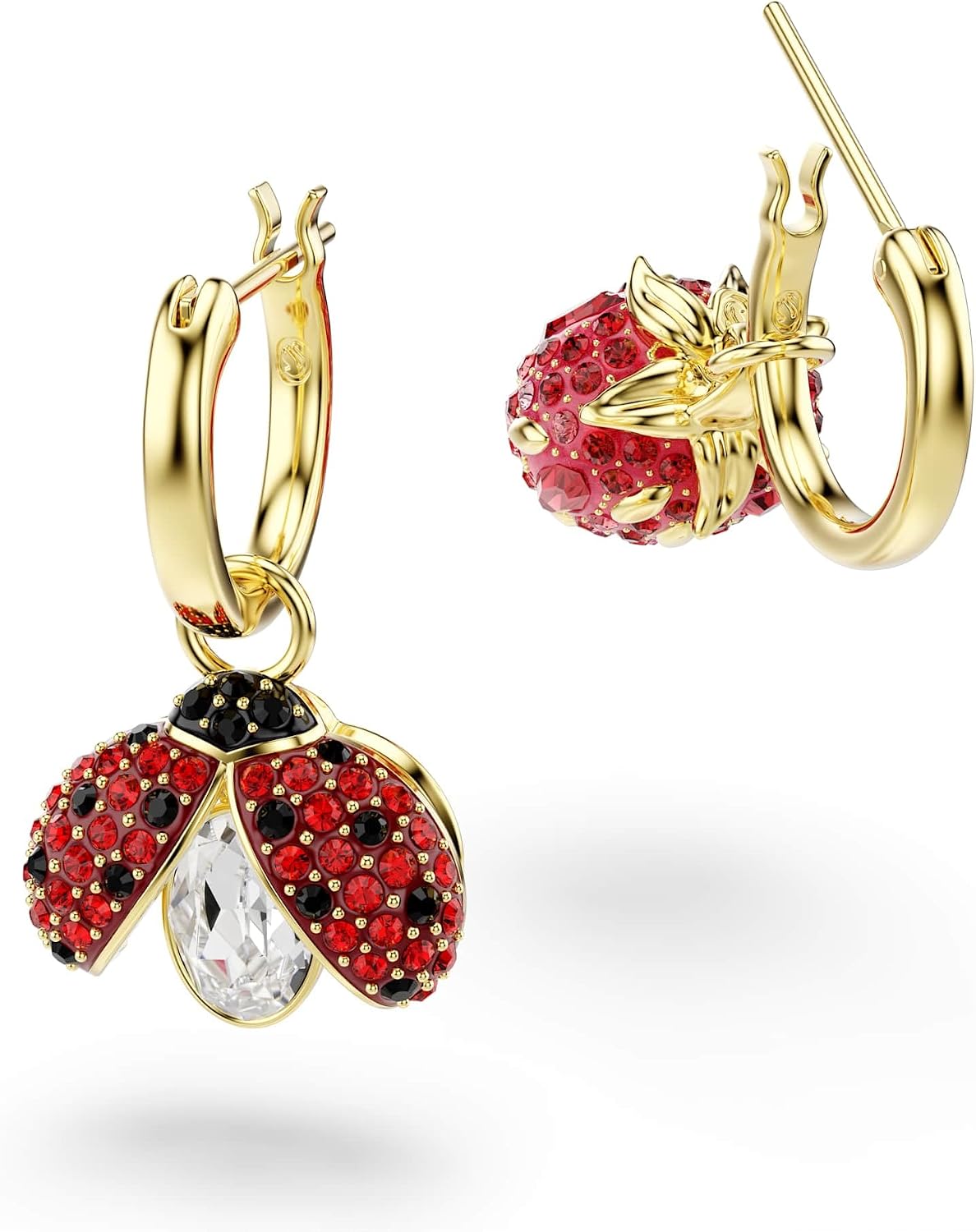 Detalle de Swarovski Orecchini pendenti Idyllia Set (3) – Coccinella, Quadrifoglio e Fragola, placcato oro