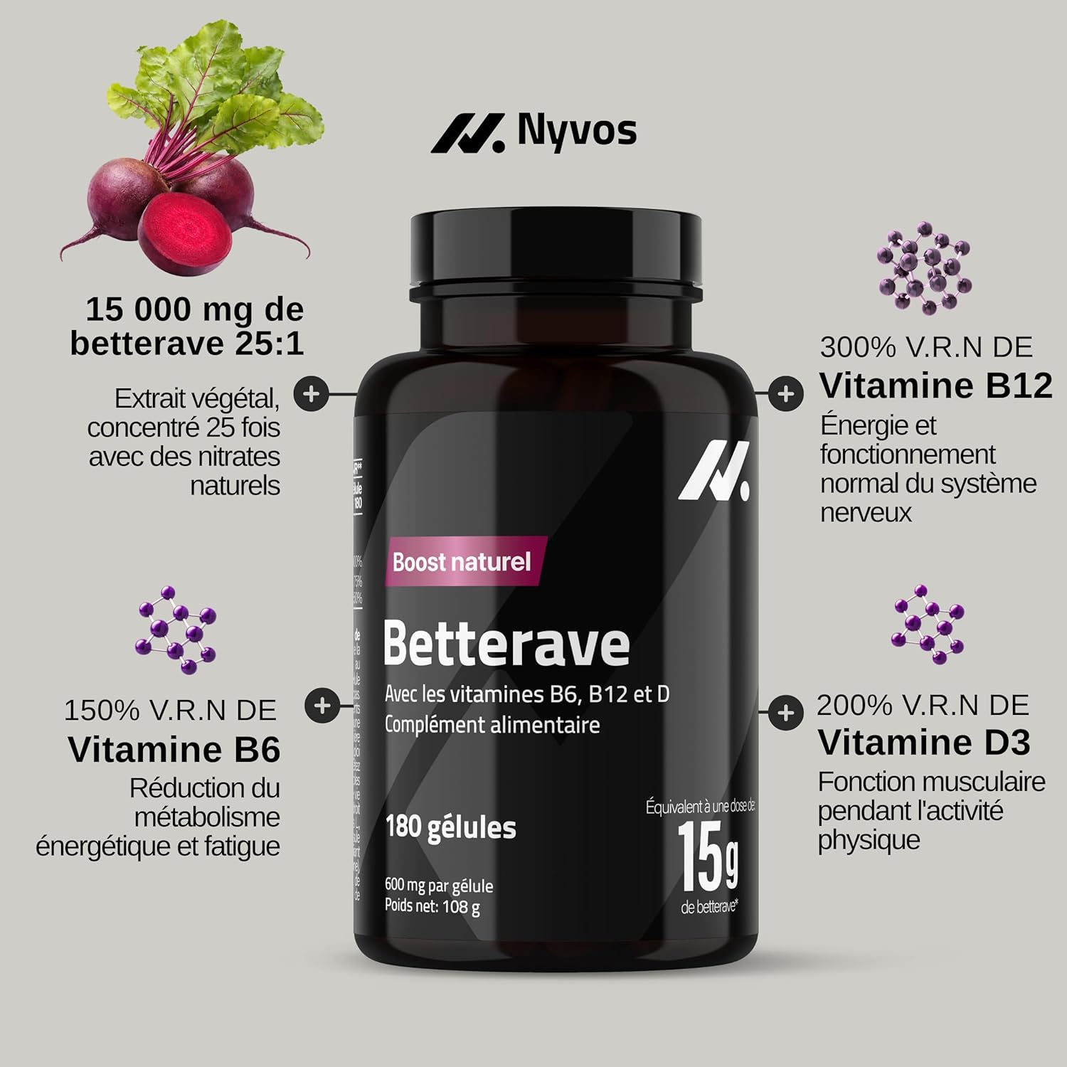 Thumbnail 2 de Complément Betterave en poudre 15.000 mg (extrait 25:1) – 180 gélules véganes