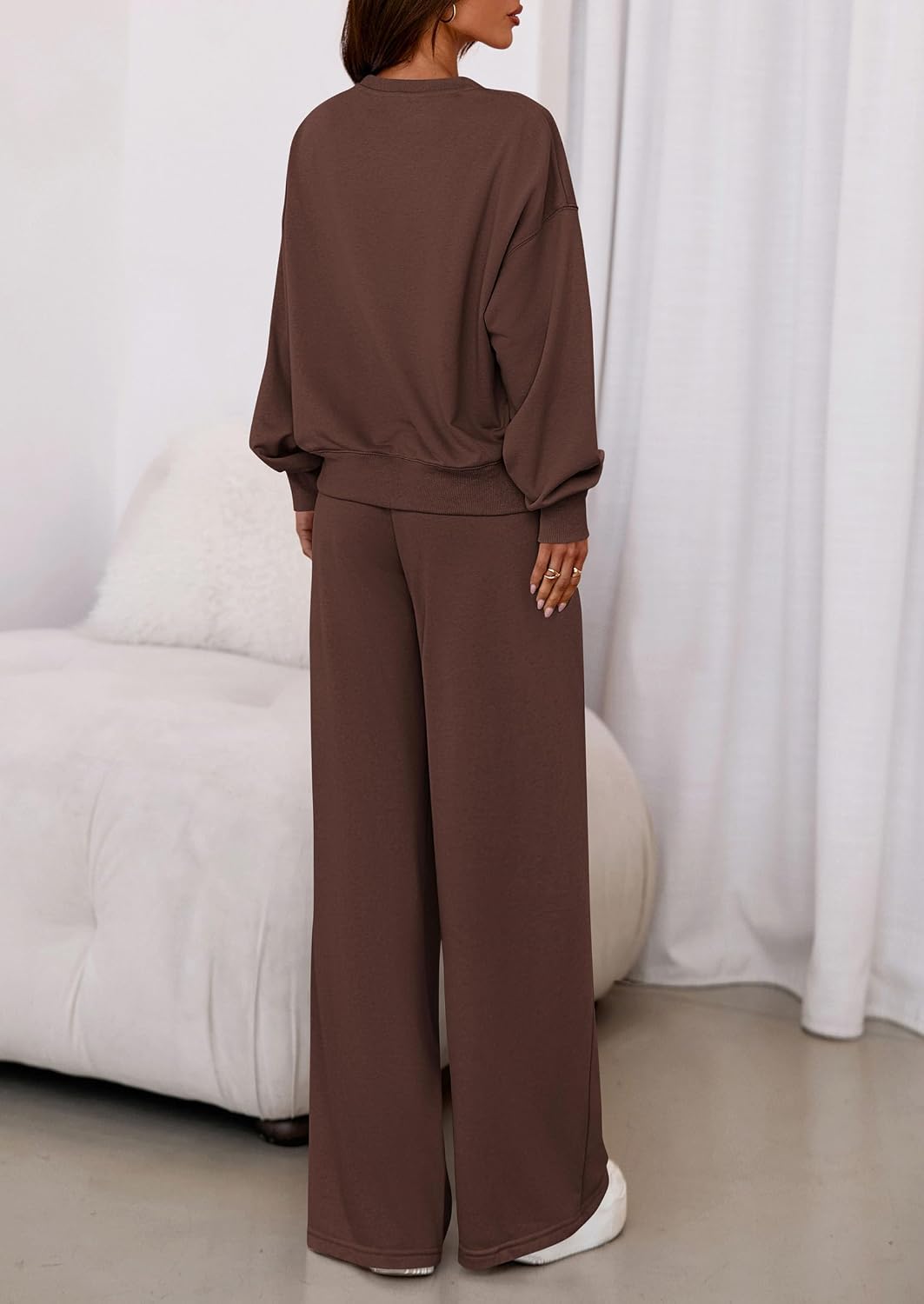 Detalle 1 de PRETTYGARDEN PR1122 Two-Piece Lounge Set with Crew-Neck Top and Wide-Leg Pants