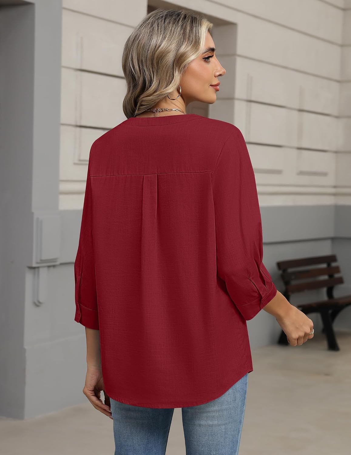 Detalle 2 de Zeagoo Women’s Linen-Cotton Button-Down 3/4 Sleeve Top