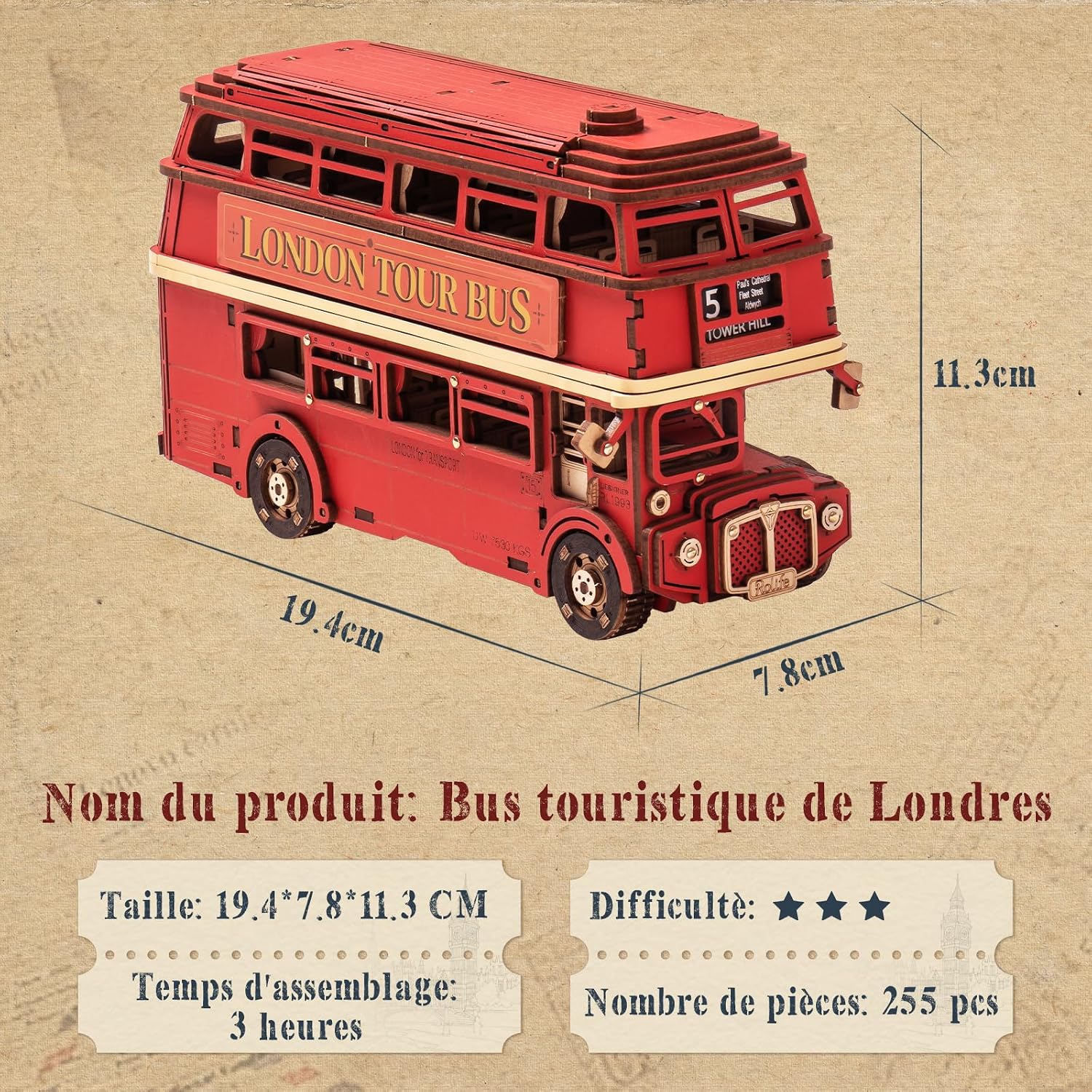 Thumbnail 4 de Rolife London Tour Bus 3D Maquette bois