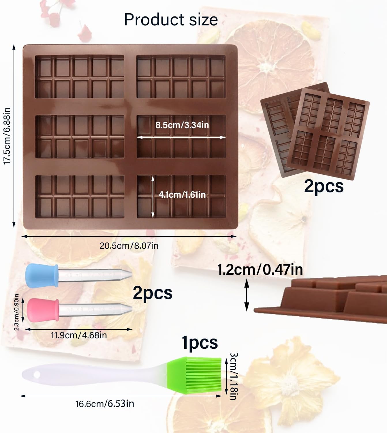Detalle 2 de OMIGA Silikon-Gießformen für Ostern: Schokoladentafel (2 Stück) inkl. 2 Pipetten & 1 Pinsel, BPA-frei