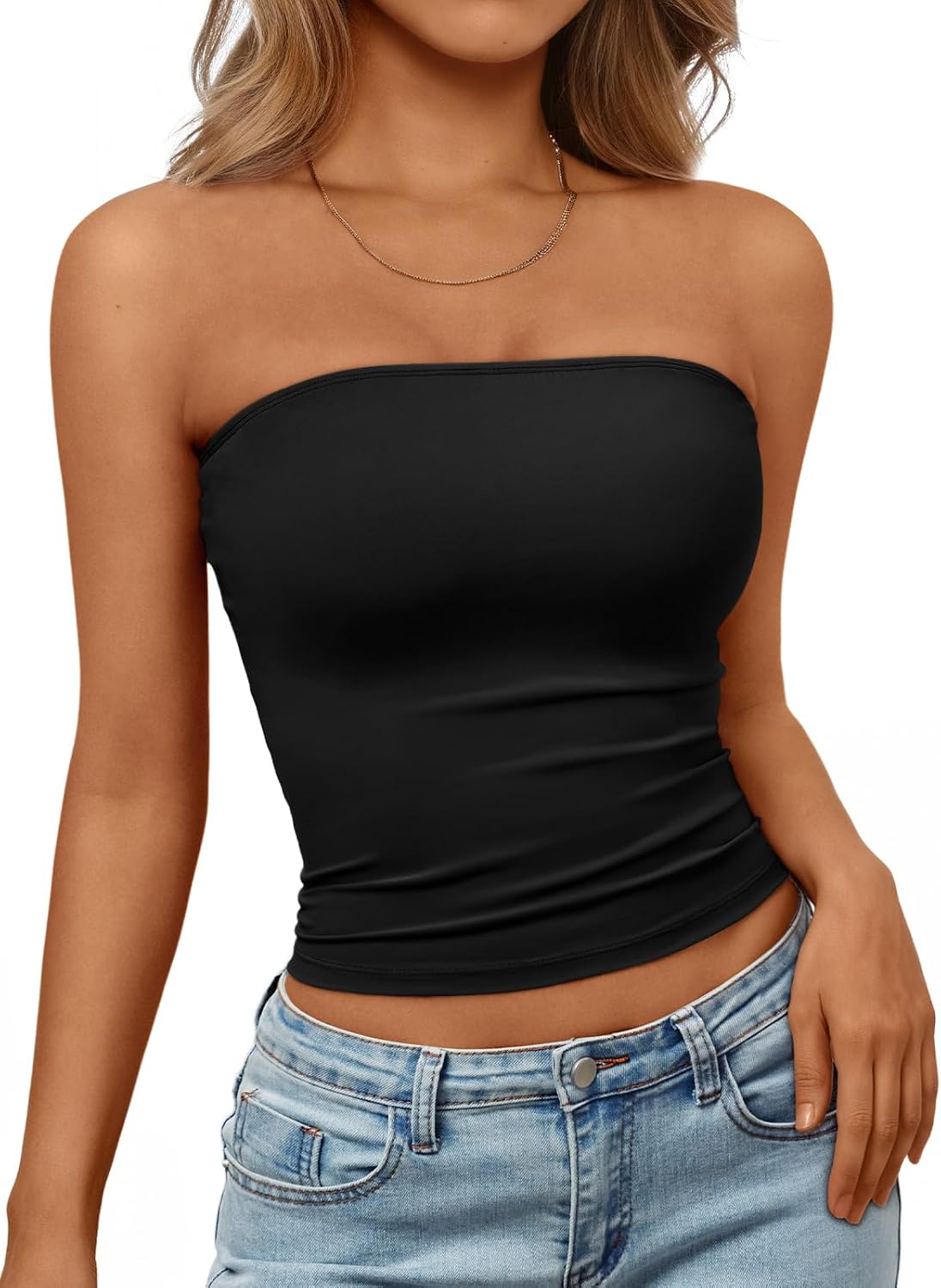 Detalle de Trendy Queen Women’s Strapless Bandeau Crop Top (Y2K Seamless-Feel)