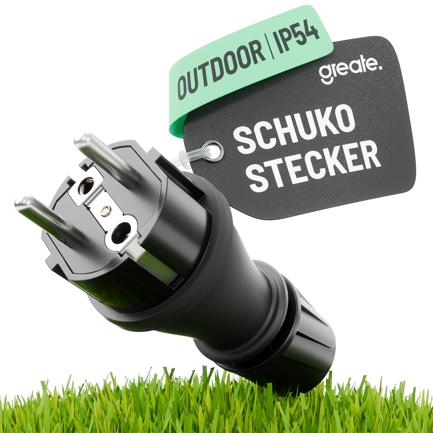 Detalle de greate 501400 Schuko-stekker 230 V met IP54, trekontlasting en knikbescherming