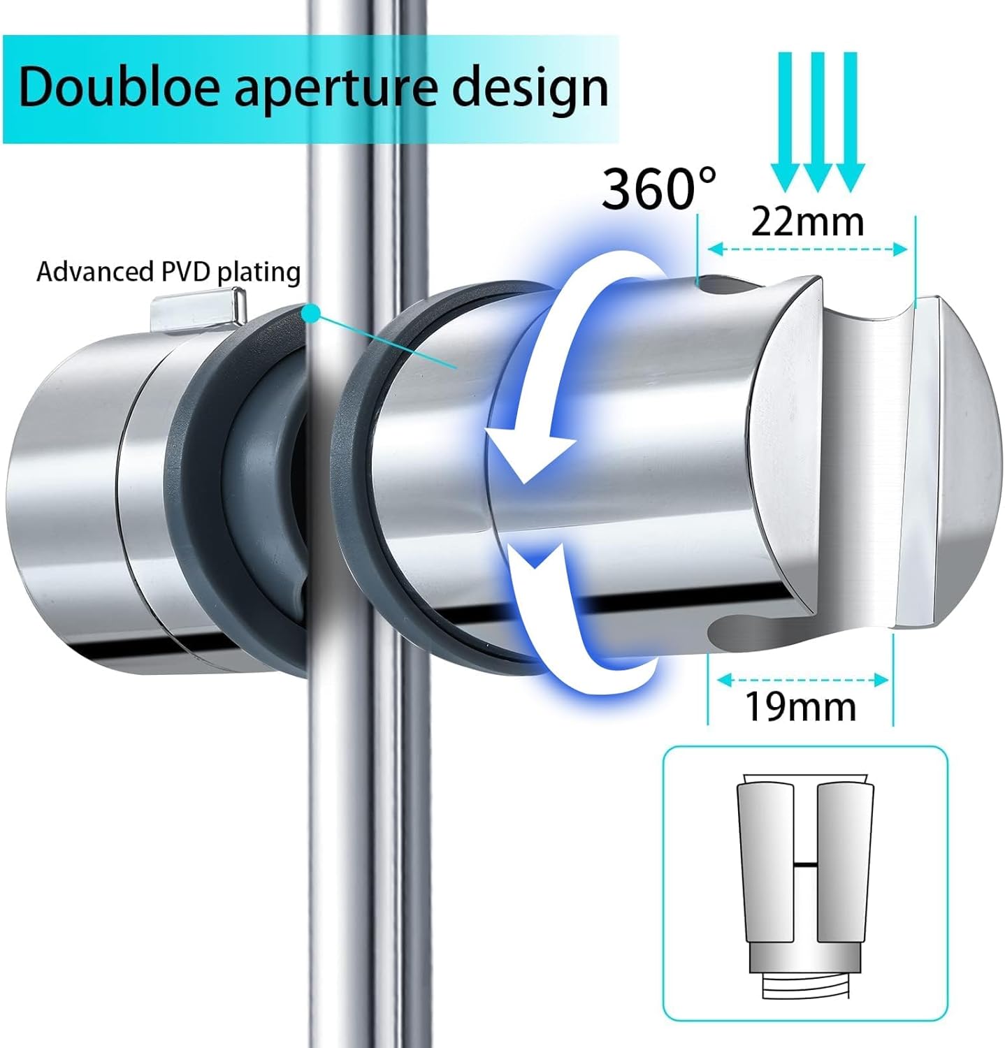 Detalle de Joyoldelf 19-25MM Adjustable ABS Shower Rail Head Holder – Chrome Plated