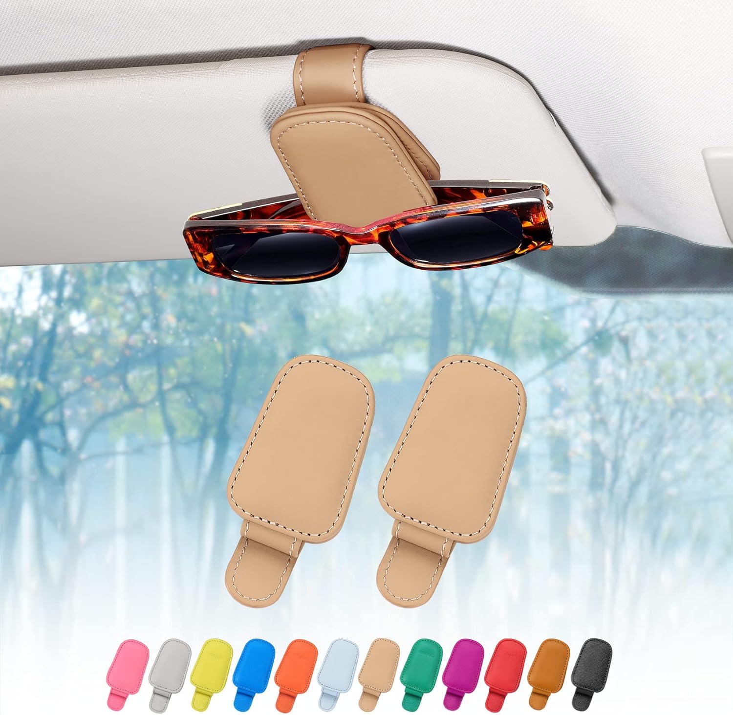 Thumbnail 6 de Quipuda 2-pack Genuine Leather Sunglasses Holder for Car Sun Visor (Magnetic) – Green