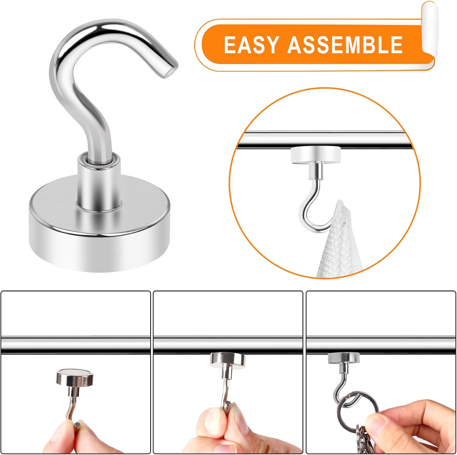 Detalle 2 de MIKEDE 15-Piece Magnetic Hooks, Silver Alloy Steel, Rust-Resistant