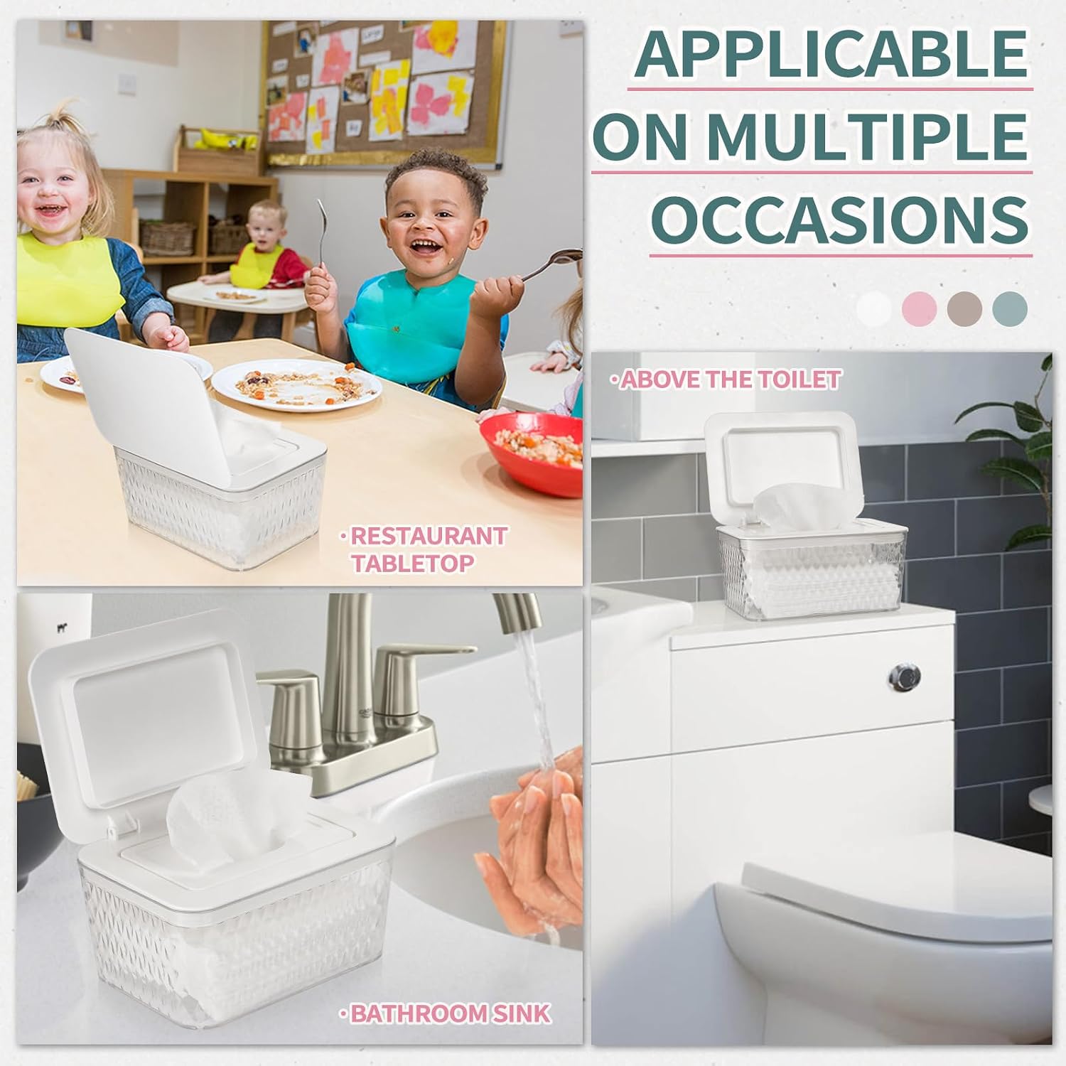 Detalle 2 de Whiidoom Wipes Dispenser, White Clear-View Holder with One-Handed Access