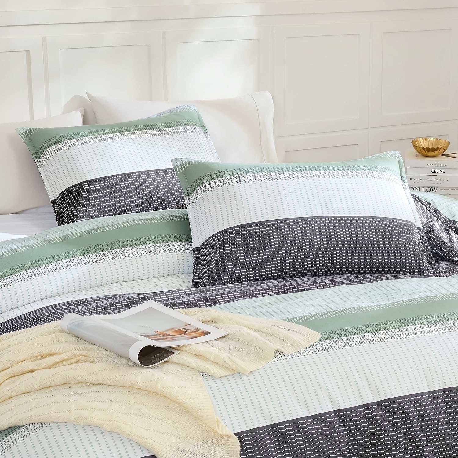Thumbnail 5 de Litanika King Size Comforter Set (Sage Green) – 3-Piece Lightweight Quilt Bedding, Down Alternative