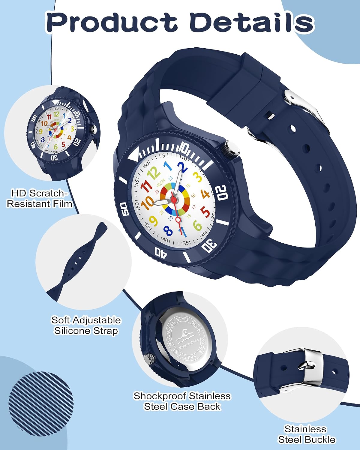 Detalle de Ayybboo Analog-Kinderuhr für Jungen und Mädchen 4–12 Jahre