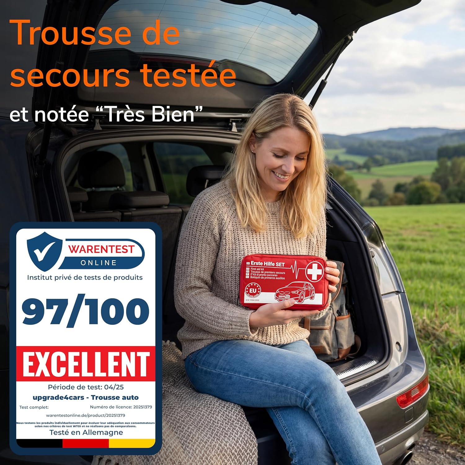 Detalle 2 de 2 x Upgrade4cars Trousse de Secours Auto 2026 DIN 13164 – Kit conforme EU et pratique pour la route
