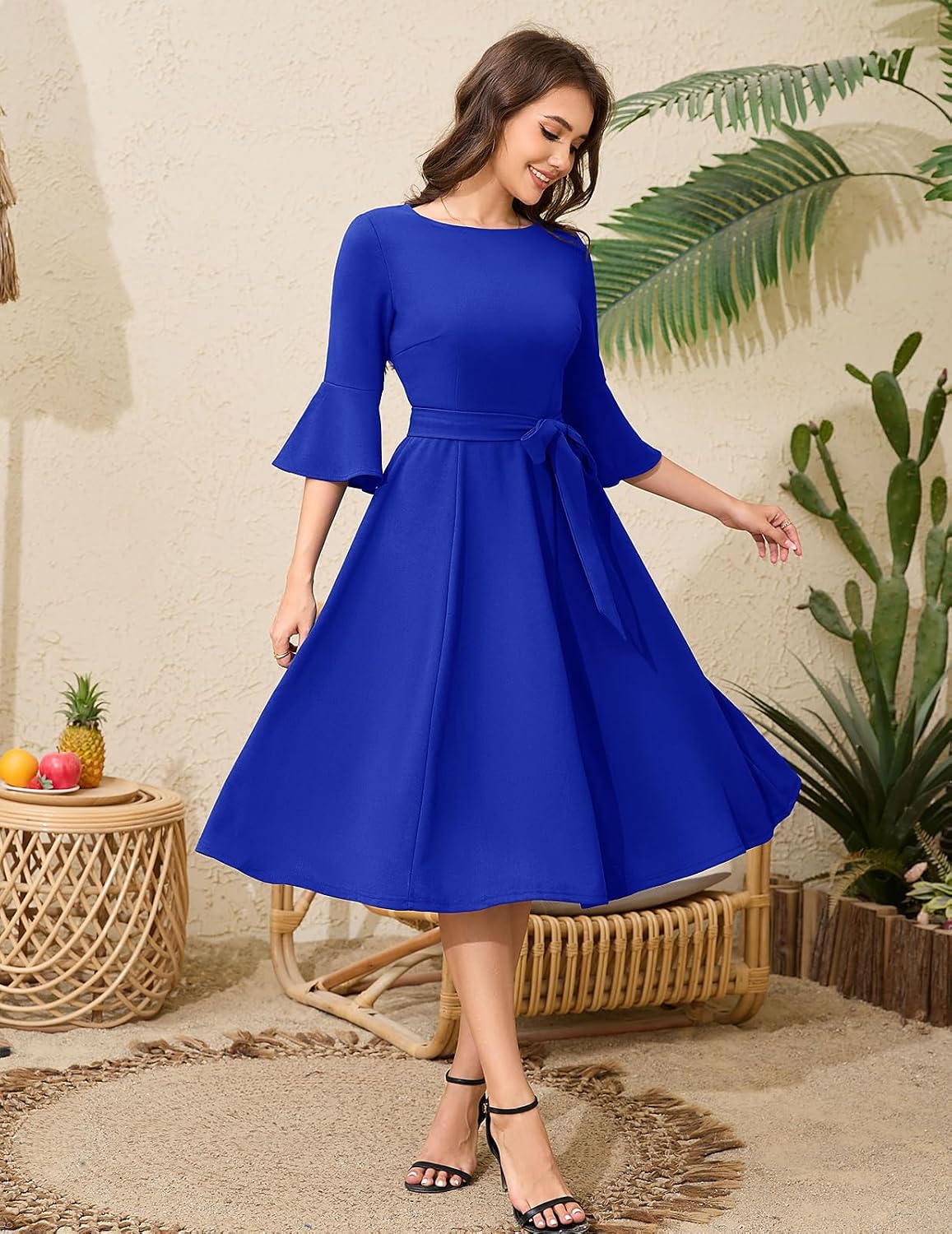 Detalle de HomRain Women's Church Dresses Modest Bell Sleeve Dress