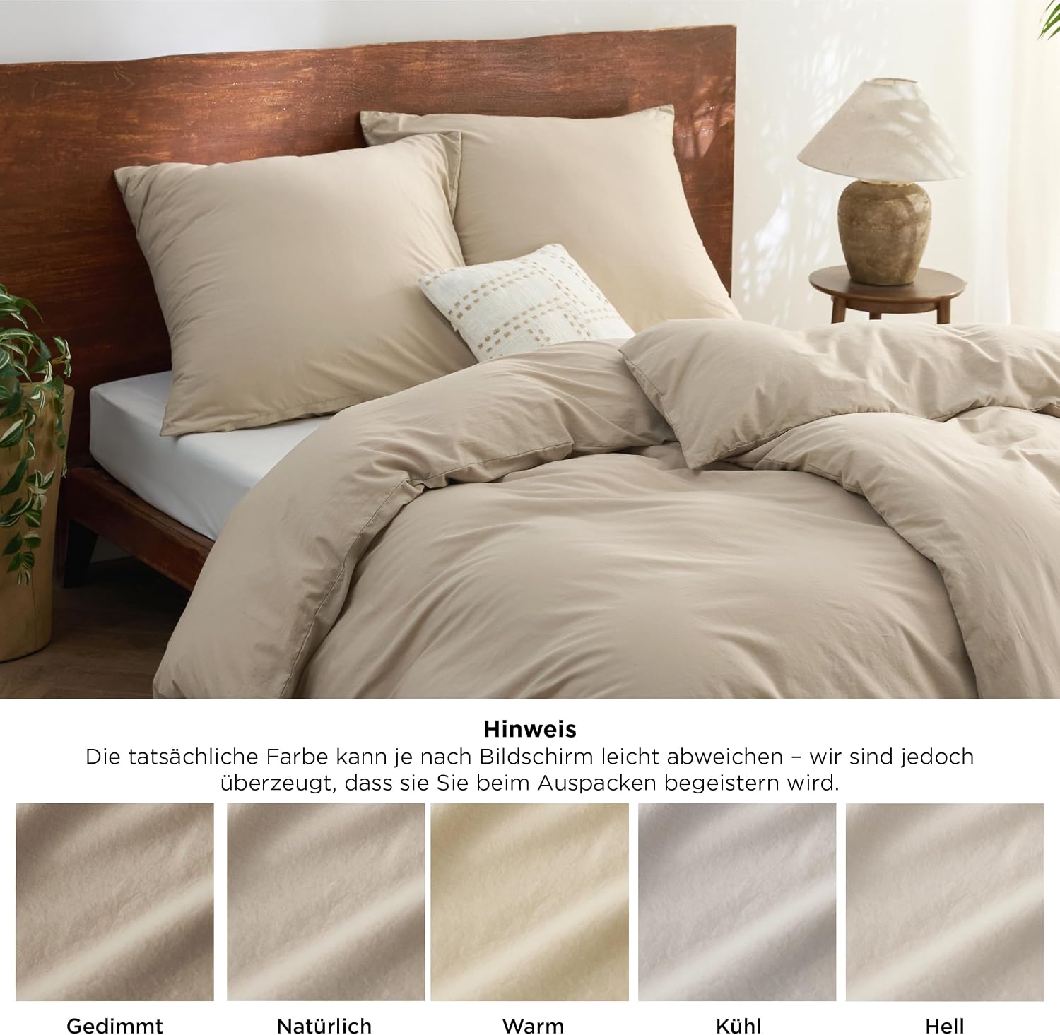 Thumbnail 6 de BEDSURE Bettwäsche 135x200 Baumwolle 4-teilig – Hazeltaupe, 2 Bettbezüge + 2 Kissenbezüge, Vorwäsche, Reißverschluss, OEKO-TEX